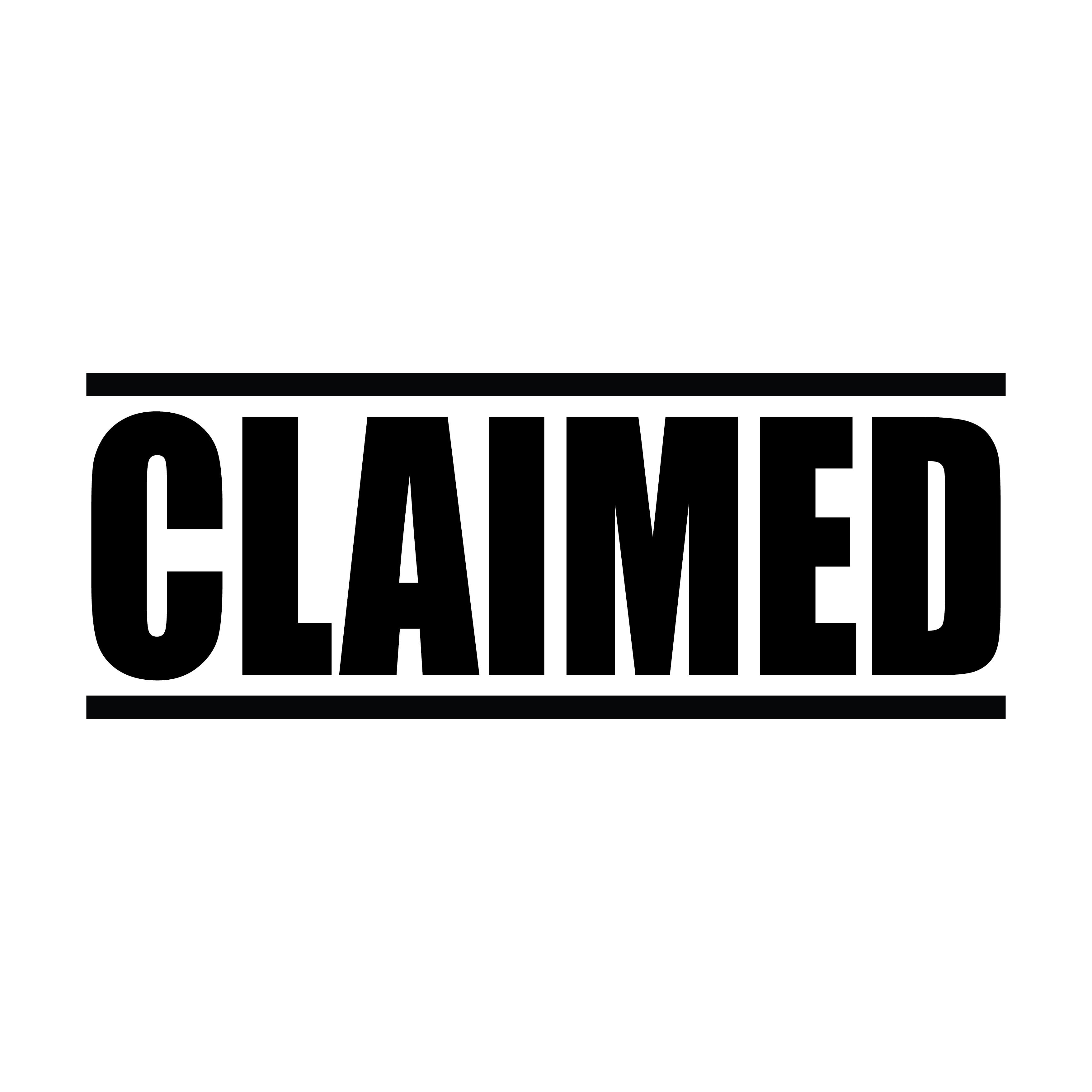 A black self inking rubber stamp with the word 'Claimed' printed in bold capital letters in black ink. stampers hand stamp office business inventory documents self inking prefill refillable stamps stamping