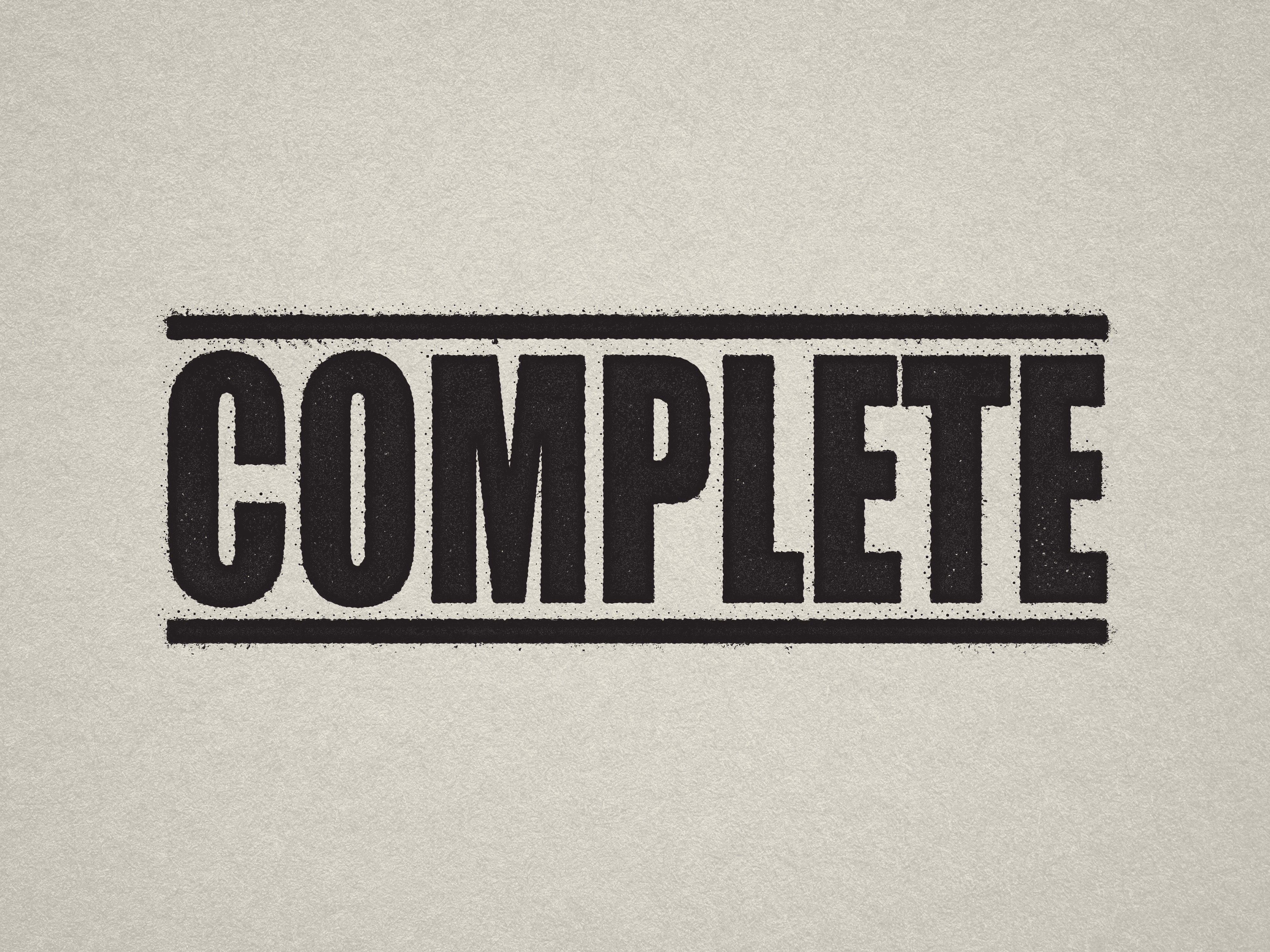 mock up design of 'Complete" rubber stamp black ink in paper background stampers hand stamp office business inventory documents