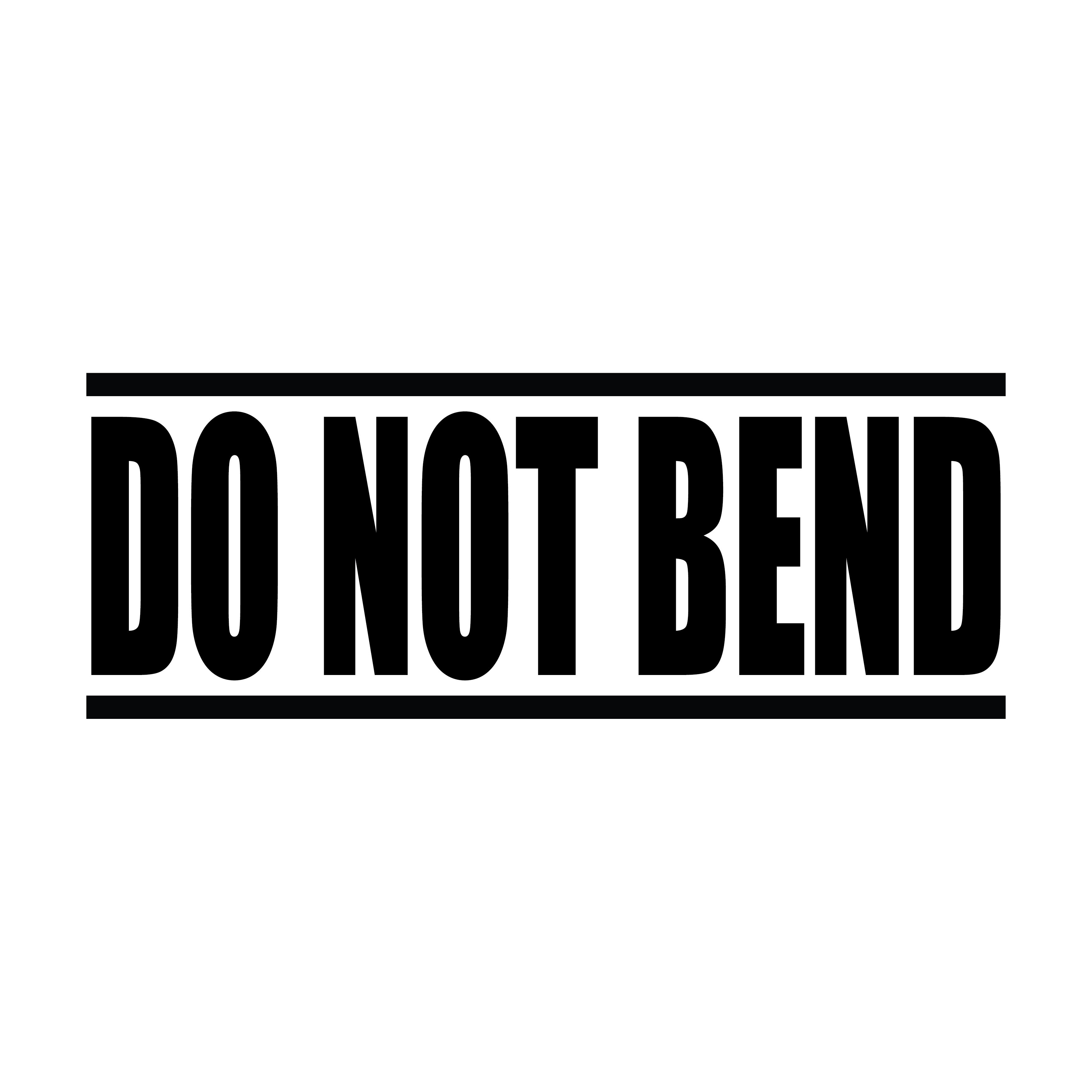 A black self inking rubber stamp with the word 'DO NOT BEND ' printed in bold capital letters in black ink. stampers hand stamp office business inventory documents