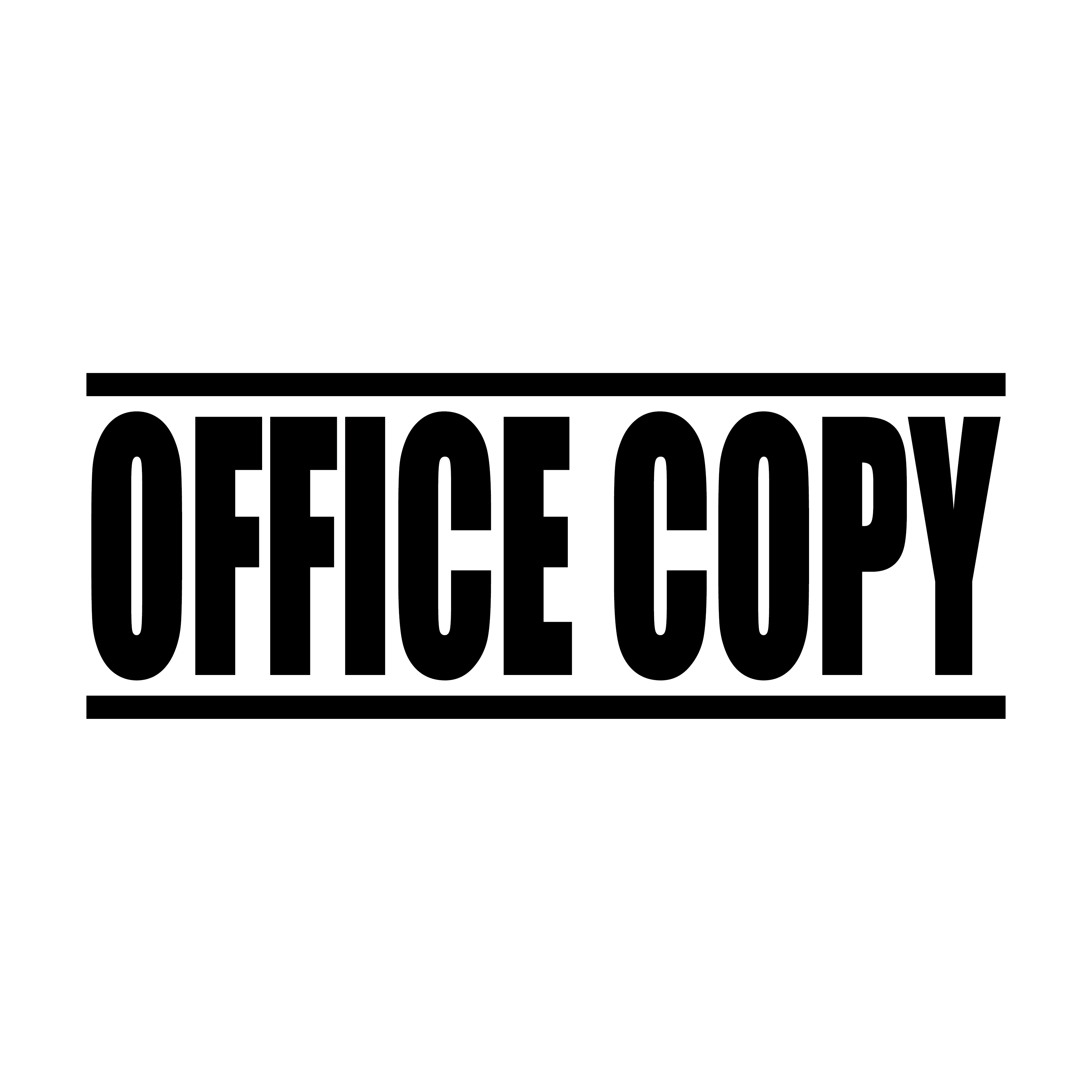 A black self inking rubber stamp with the word 'Office Copy' printed in bold capital letters in black ink. stampers hand stamp office business inventory documents self inking prefill refillable stamps stamping
