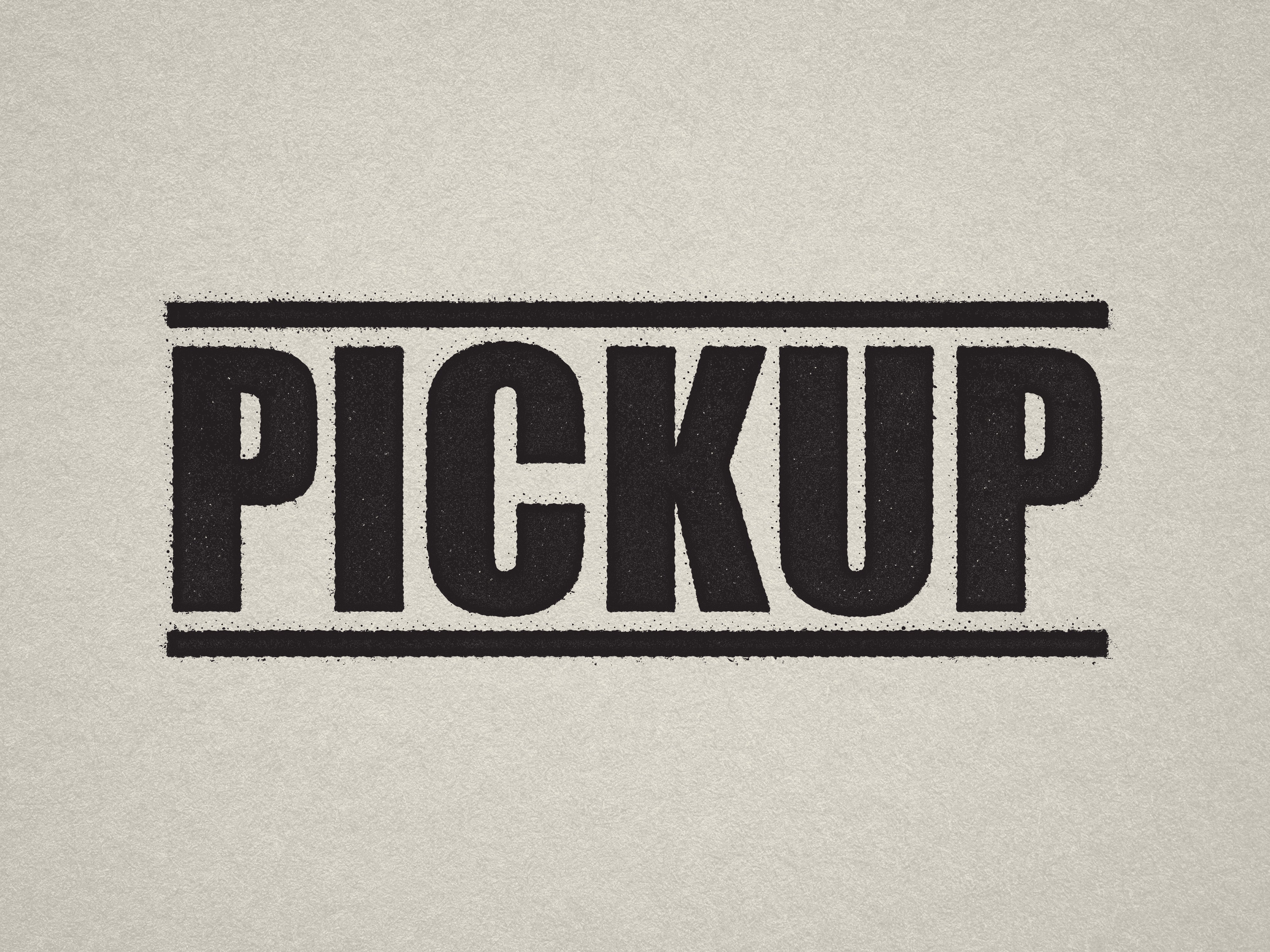 mock up design of 'Pickup" rubber stamp black ink in paper background stampers hand stamp office business inventory documents pick up