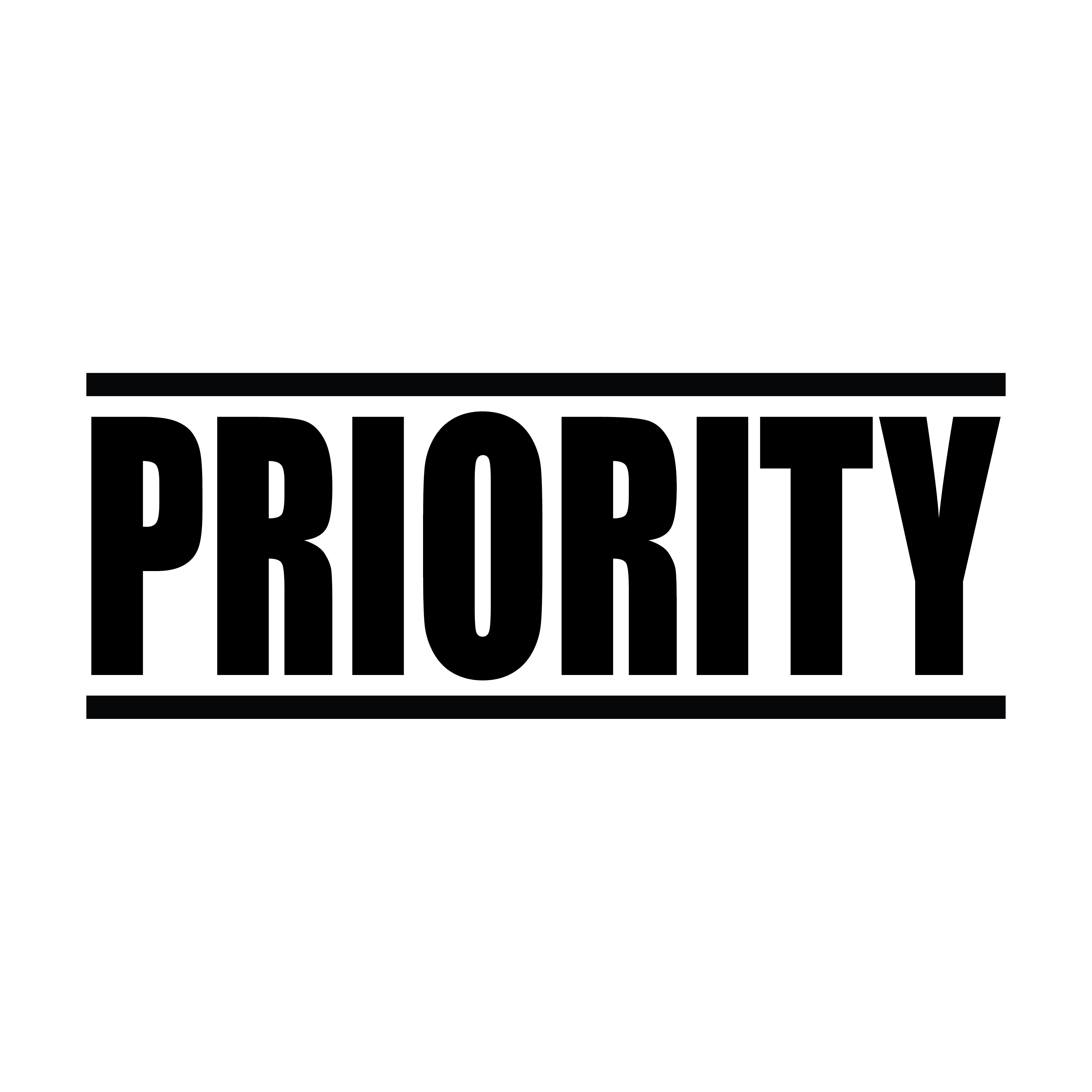 A black self inking rubber stamp with the word 'Priority' printed in bold capital letters in black ink. stampers hand stamp office business inventory documents self inking prefill refillable stamps stamping