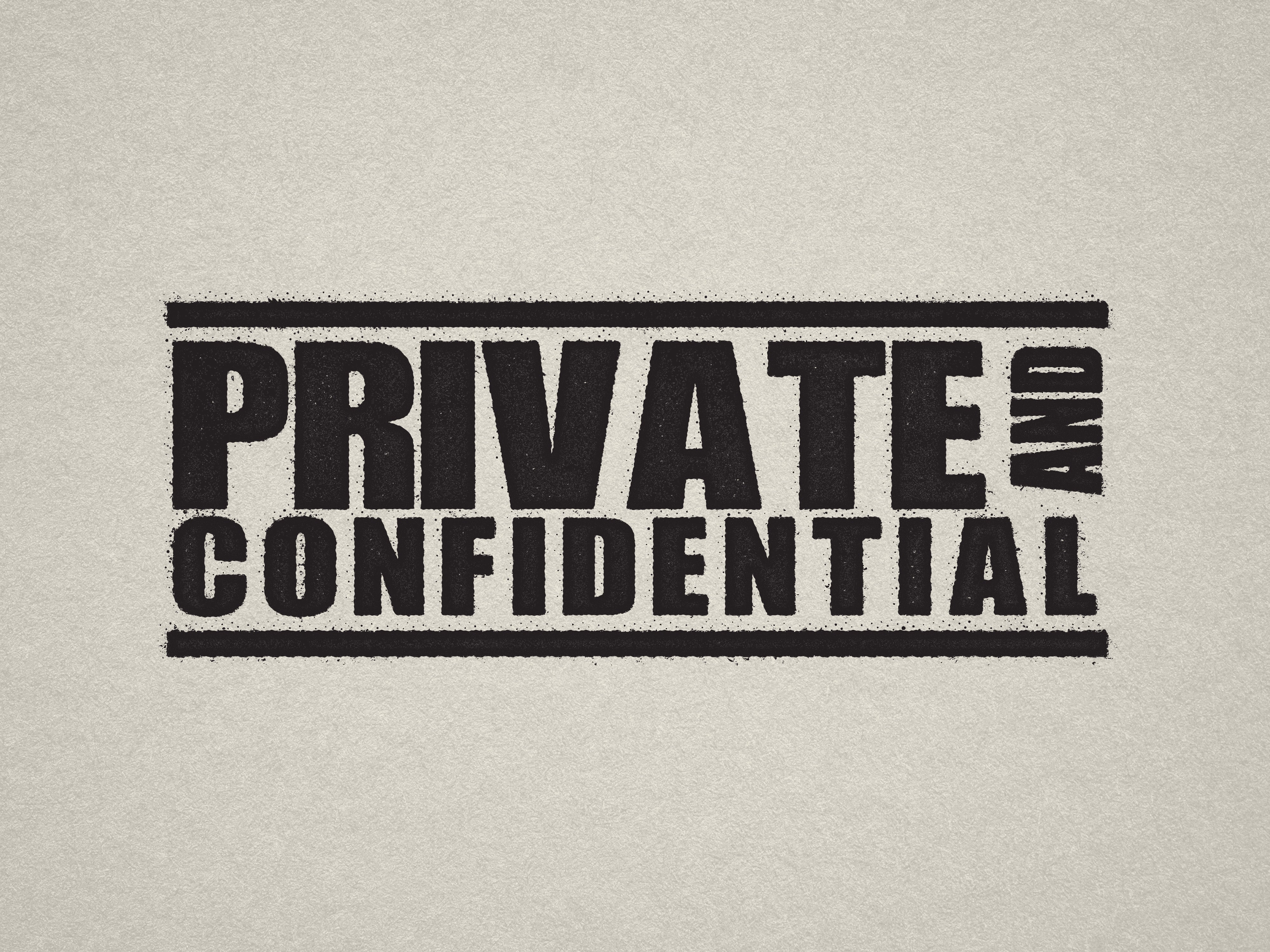 mock up design of 'Private and Confidential" rubber stamp black ink in paper background stampers hand stamp office business inventory documents