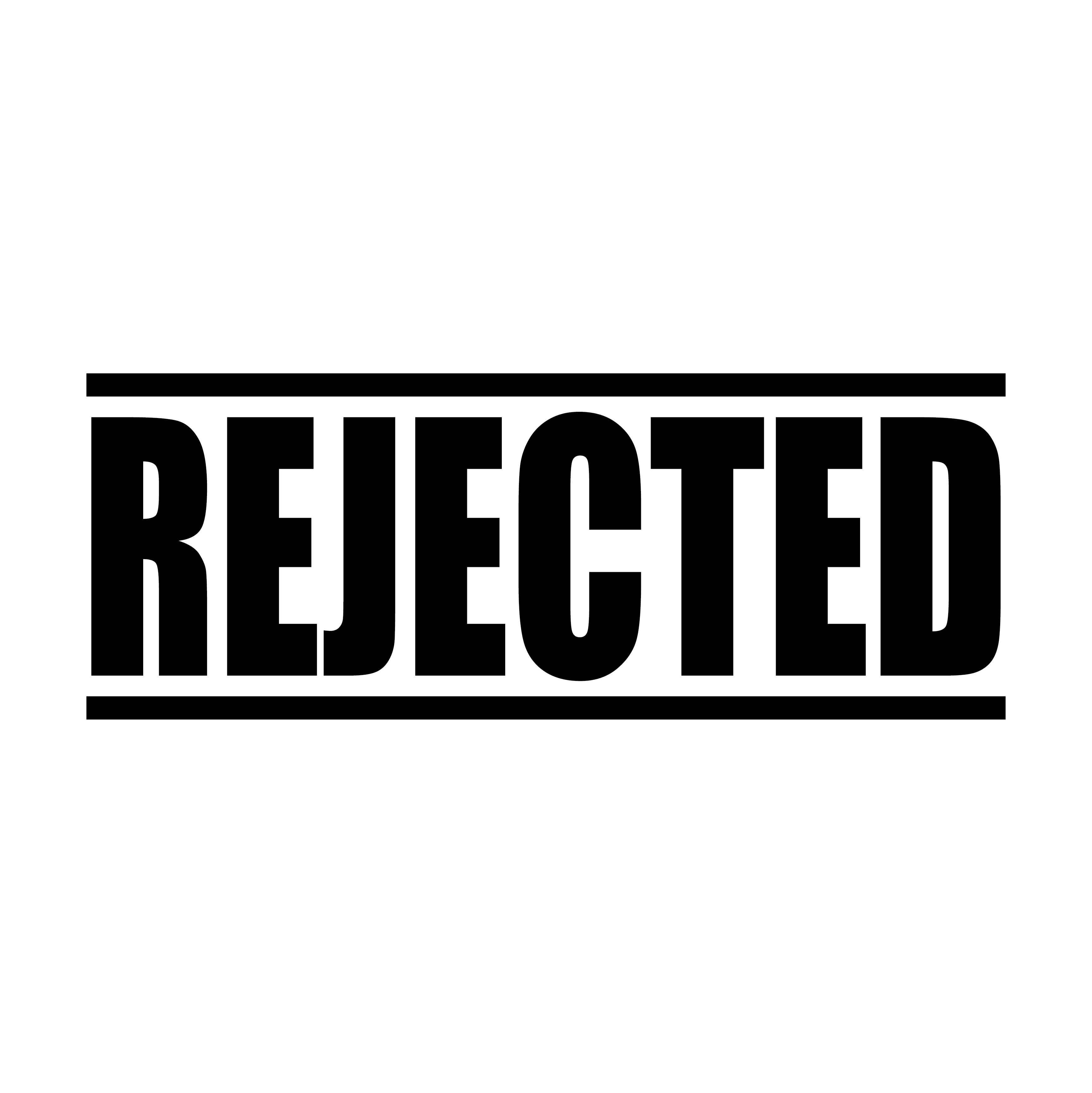 self-inking stamp with the word 'REJECTED' in bold capital letters, black ink
