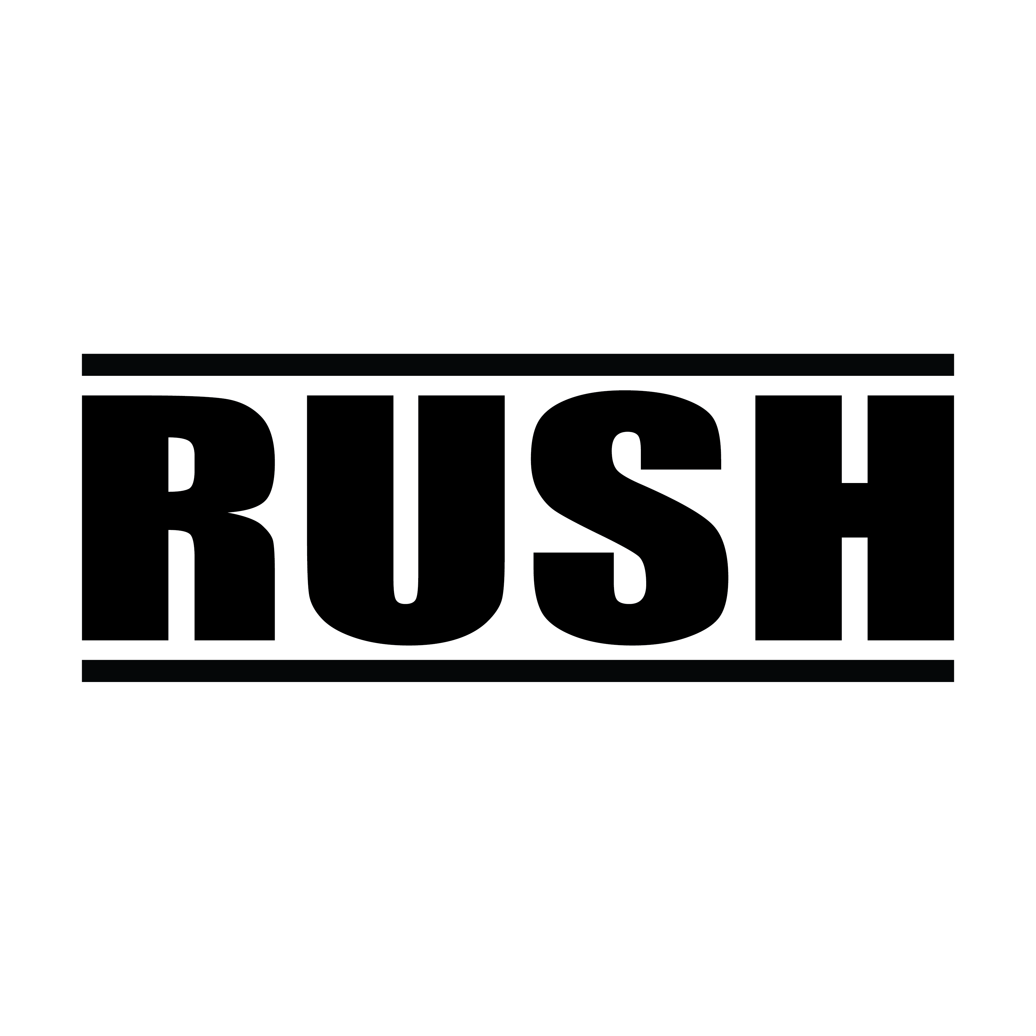 A Black stamp with the word 'RUSH' in bold capital letters, designed to be used on documents to mark them as urgent.