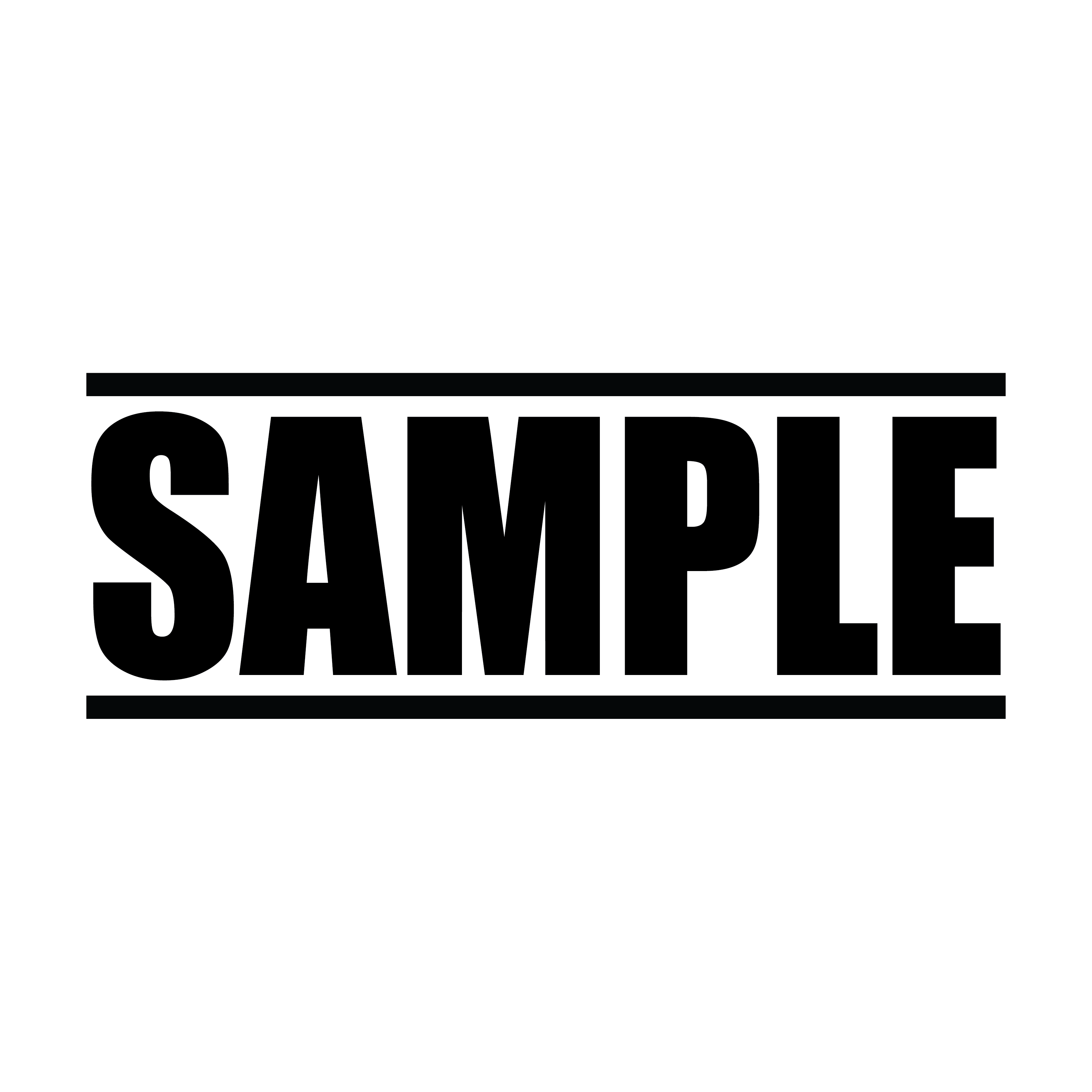 A black self inking rubber stamp with the word 'Sample ' printed in bold capital letters in black ink. stampers hand stamp office business inventory documents self inking prefill refillable stamps stamping