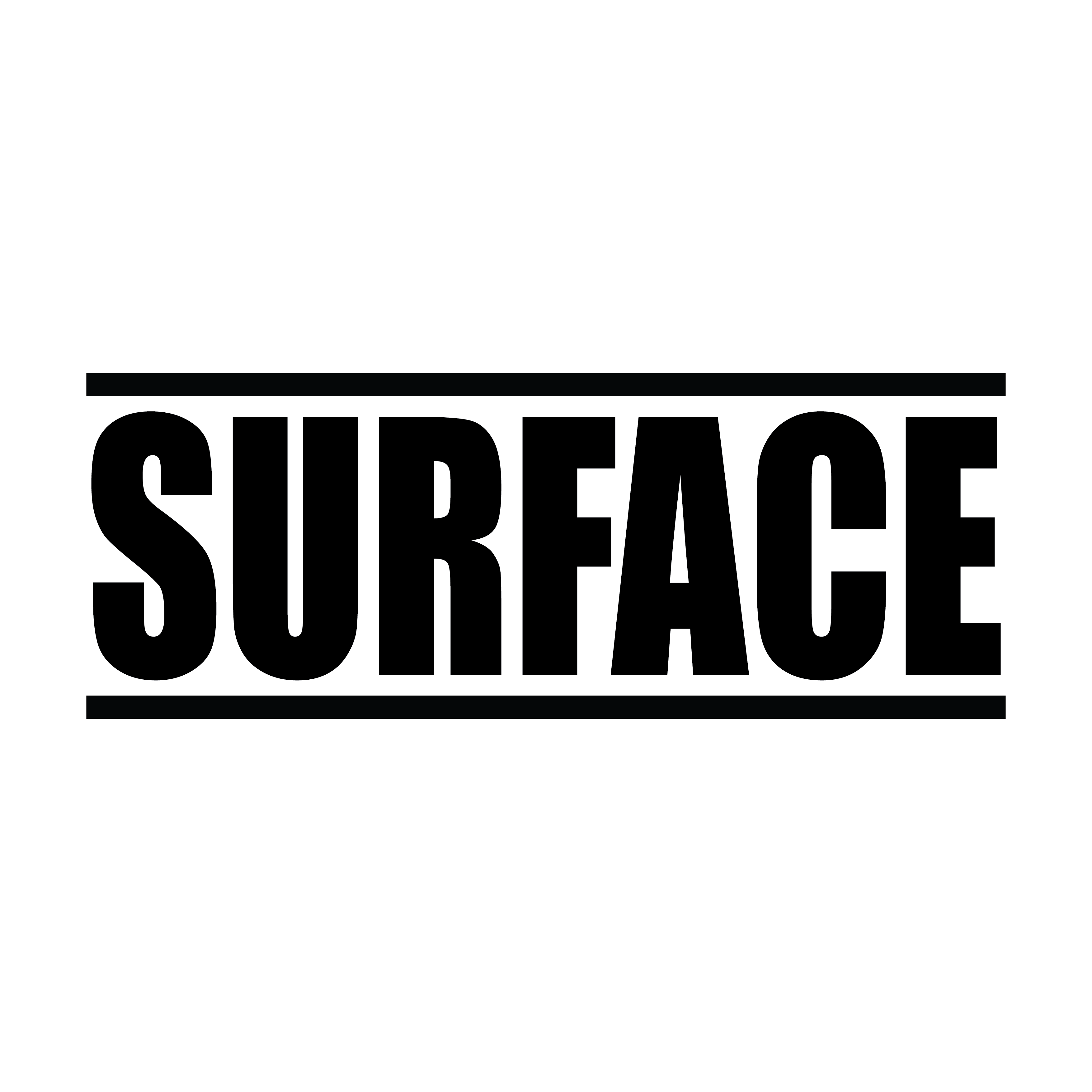 A self-inking stamp with the word 'SURFACE' printed in bold Black letters.