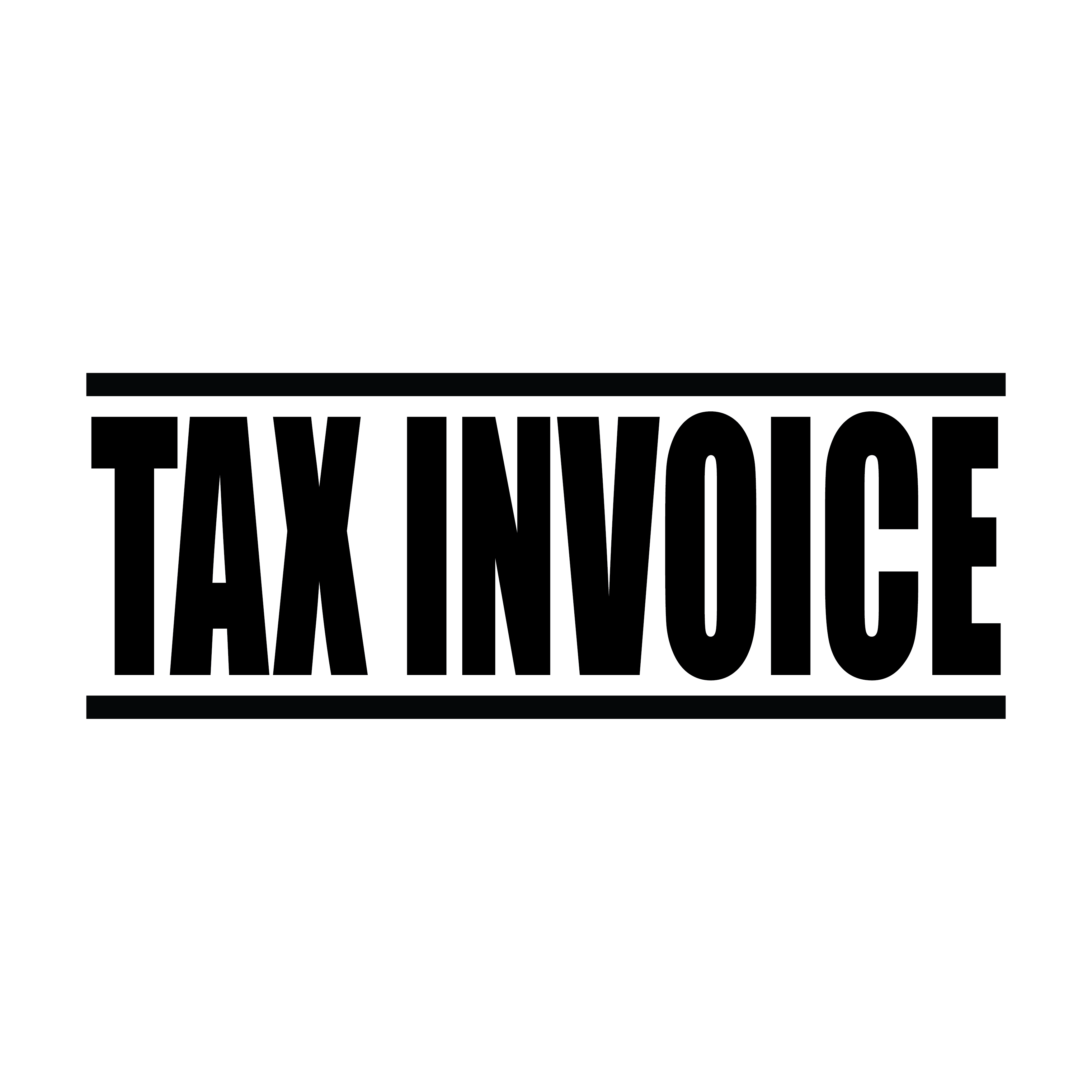 A black self inking rubber stamp with the word 'Tax Invoice' printed in bold capital letters in black ink. stampers hand stamp office business inventory documents self inking prefill refillable stamps stamping