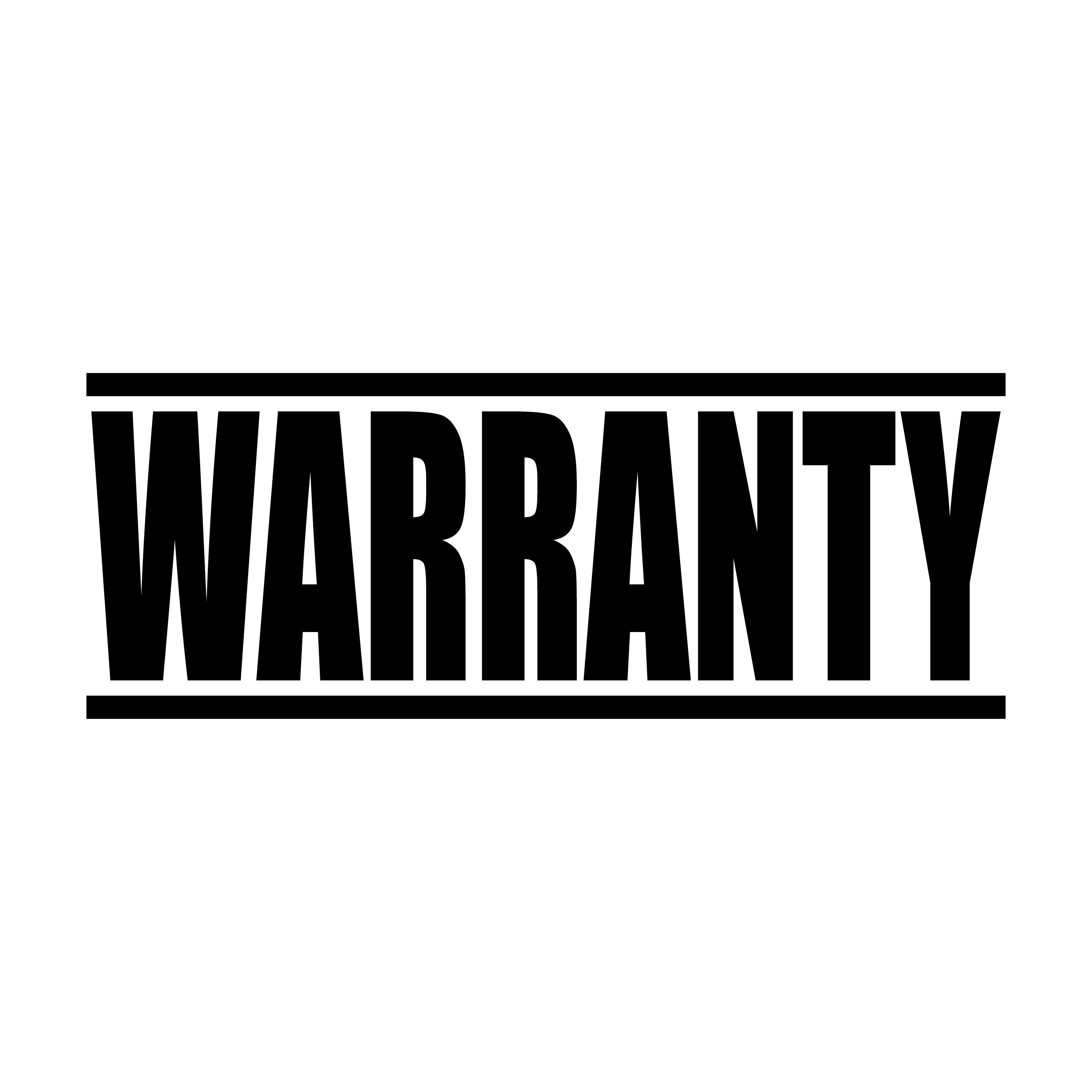 A black self inking rubber stamp with the word 'Warranty ' printed in bold capital letters in black ink. stampers hand stamp office business inventory documents self inking prefill refillable stamps stamping