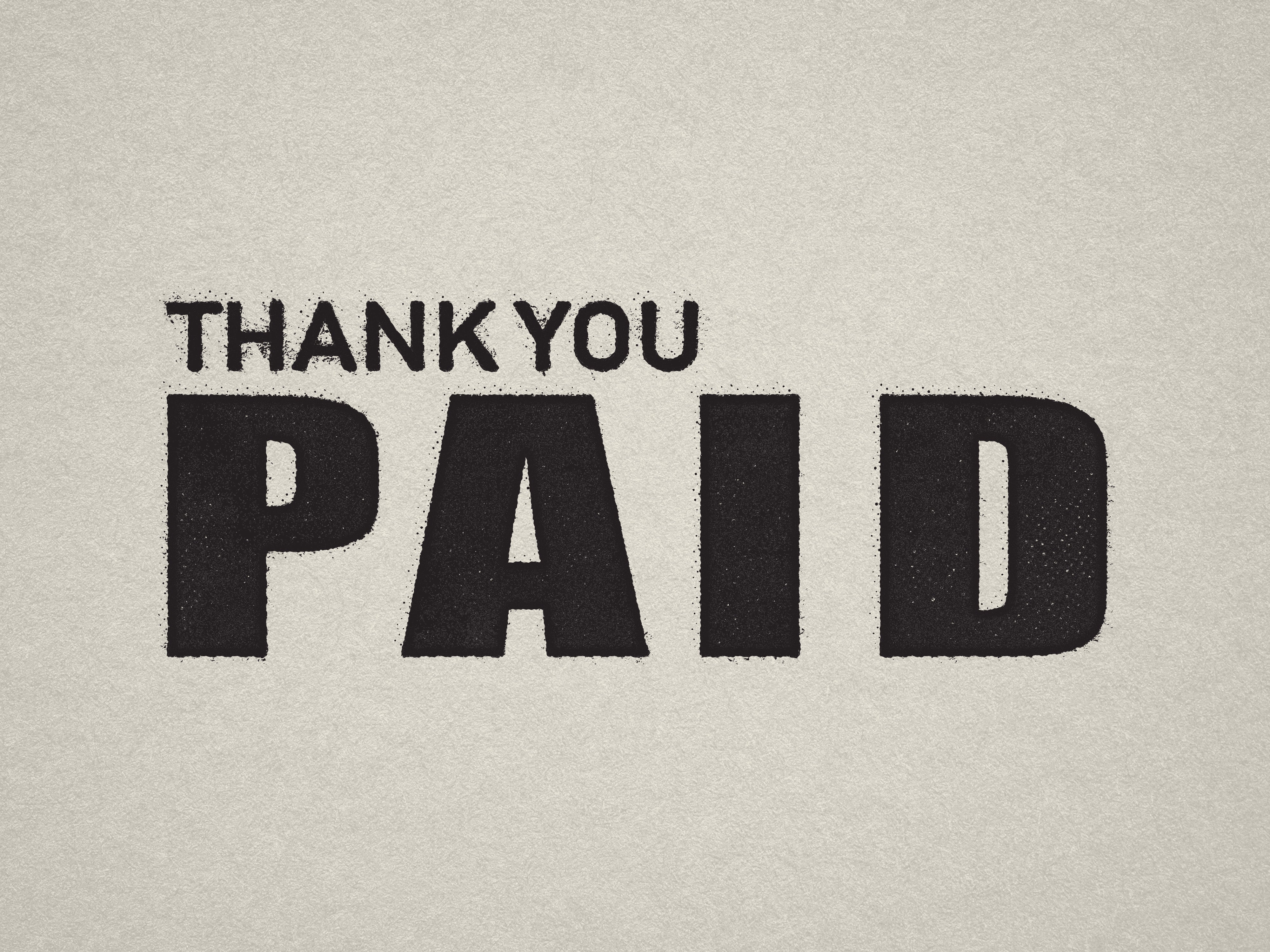 Black "Paid Thank You" rubber stamp