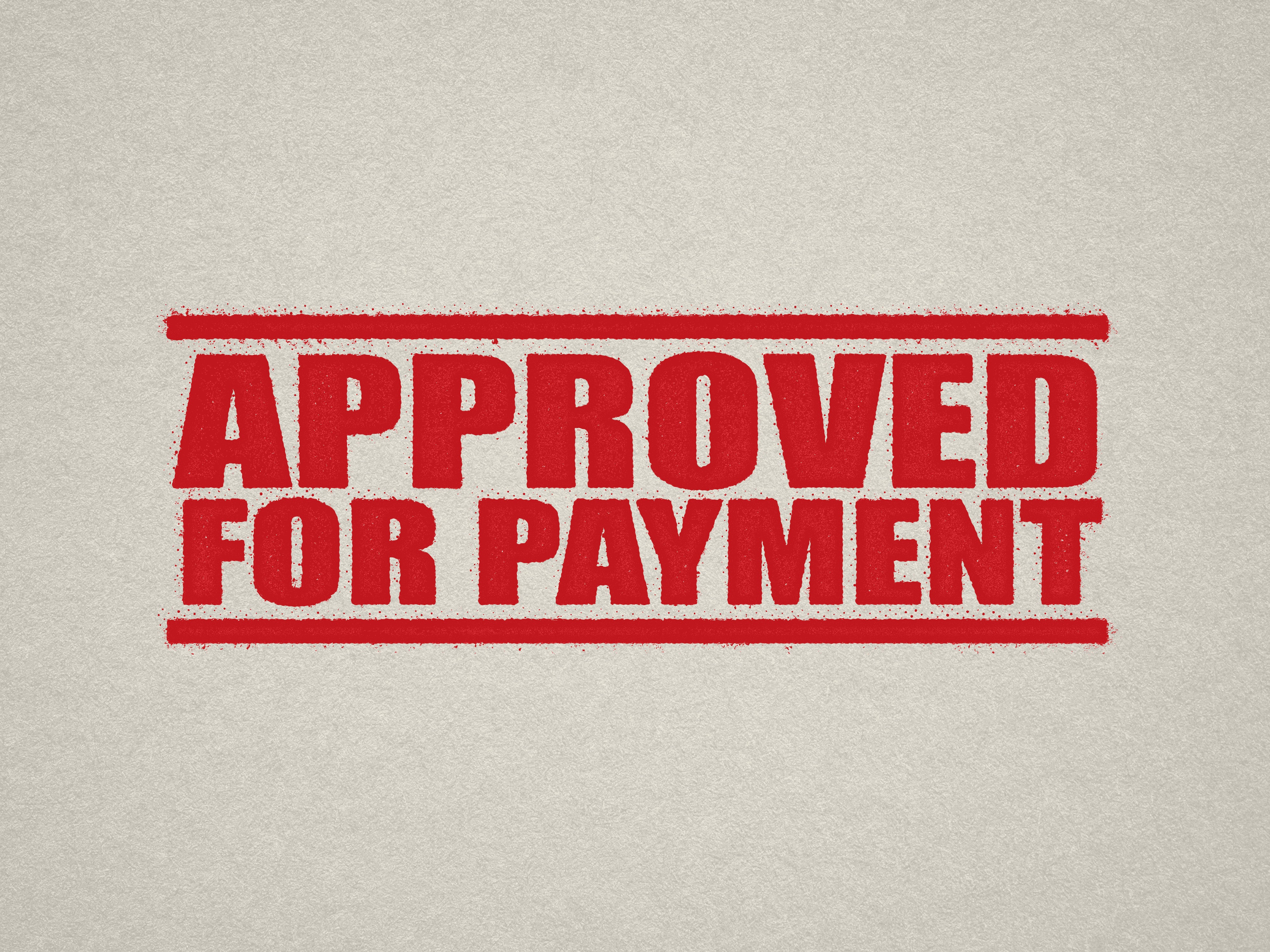 mock up design of 'Approved For Payment" rubber stamp red ink in paper background stampers hand stamp office business inventory documents