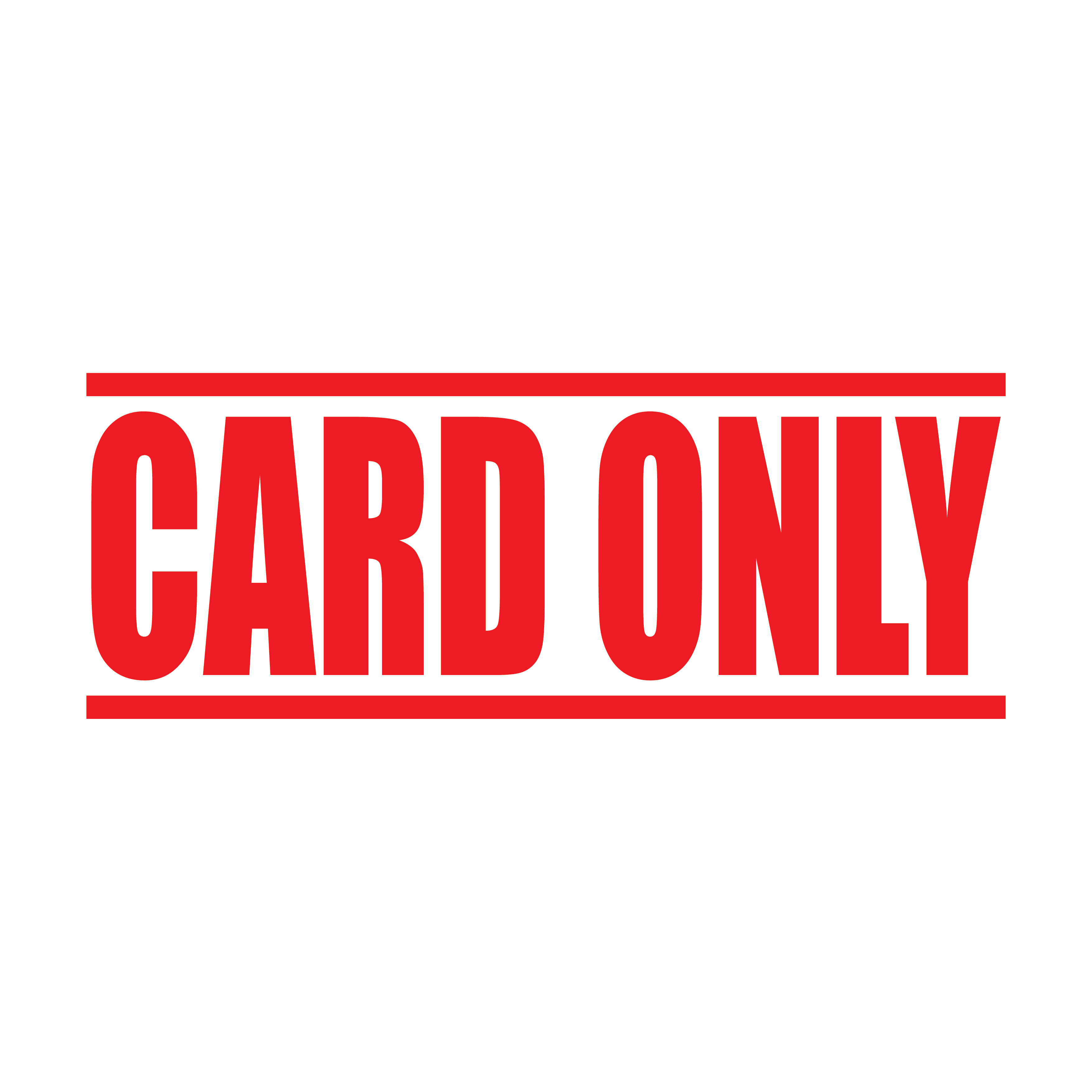 A red self inking rubber stamp with the word 'Card Only' printed in bold capital letters in red ink. stampers hand stamp office business inventory documents