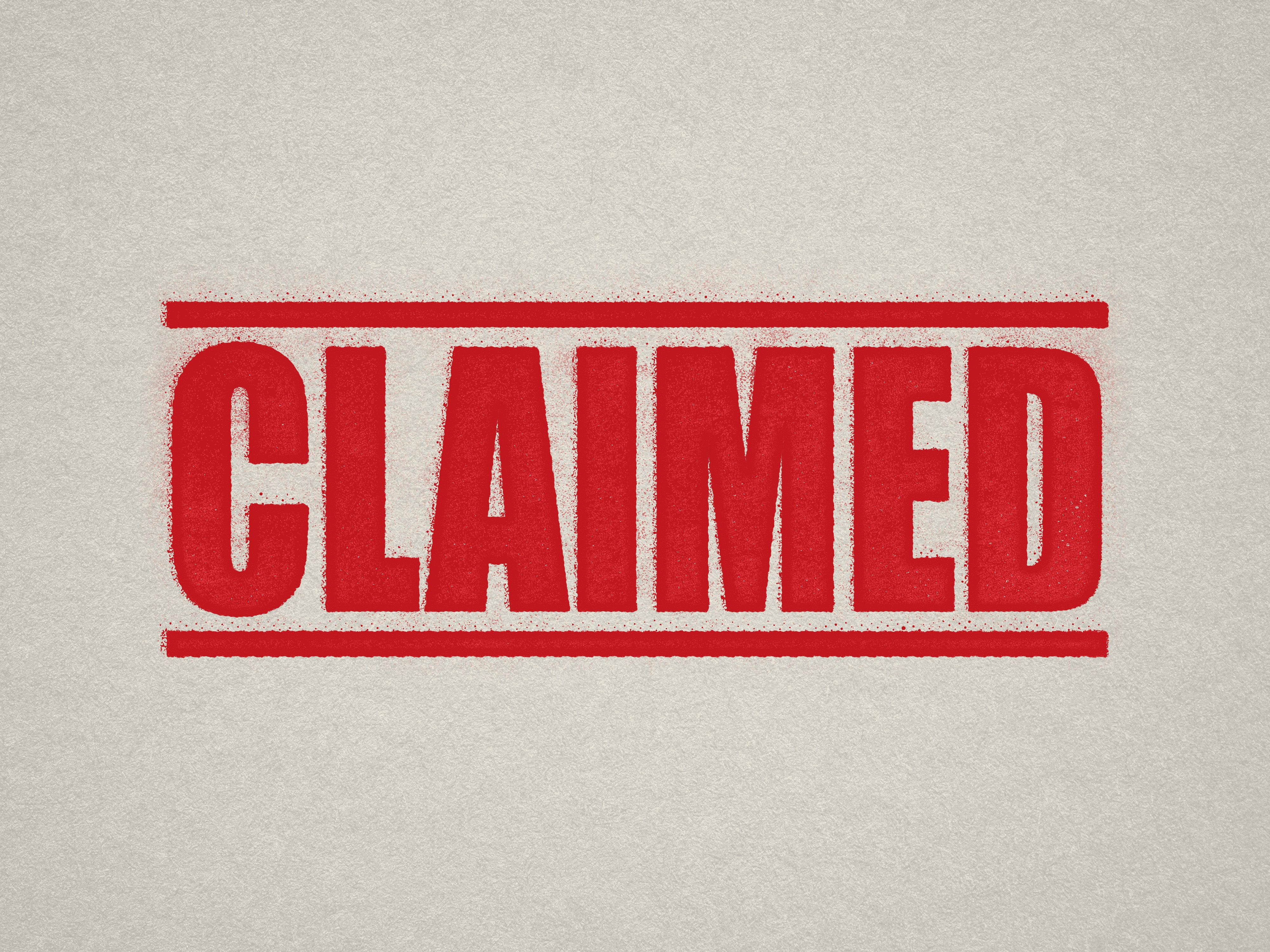 mock up design of 'Claimed' rubber stamp red ink in paper background stampers hand stamp office business inventory documents self inking prefill refillable stamps stamping