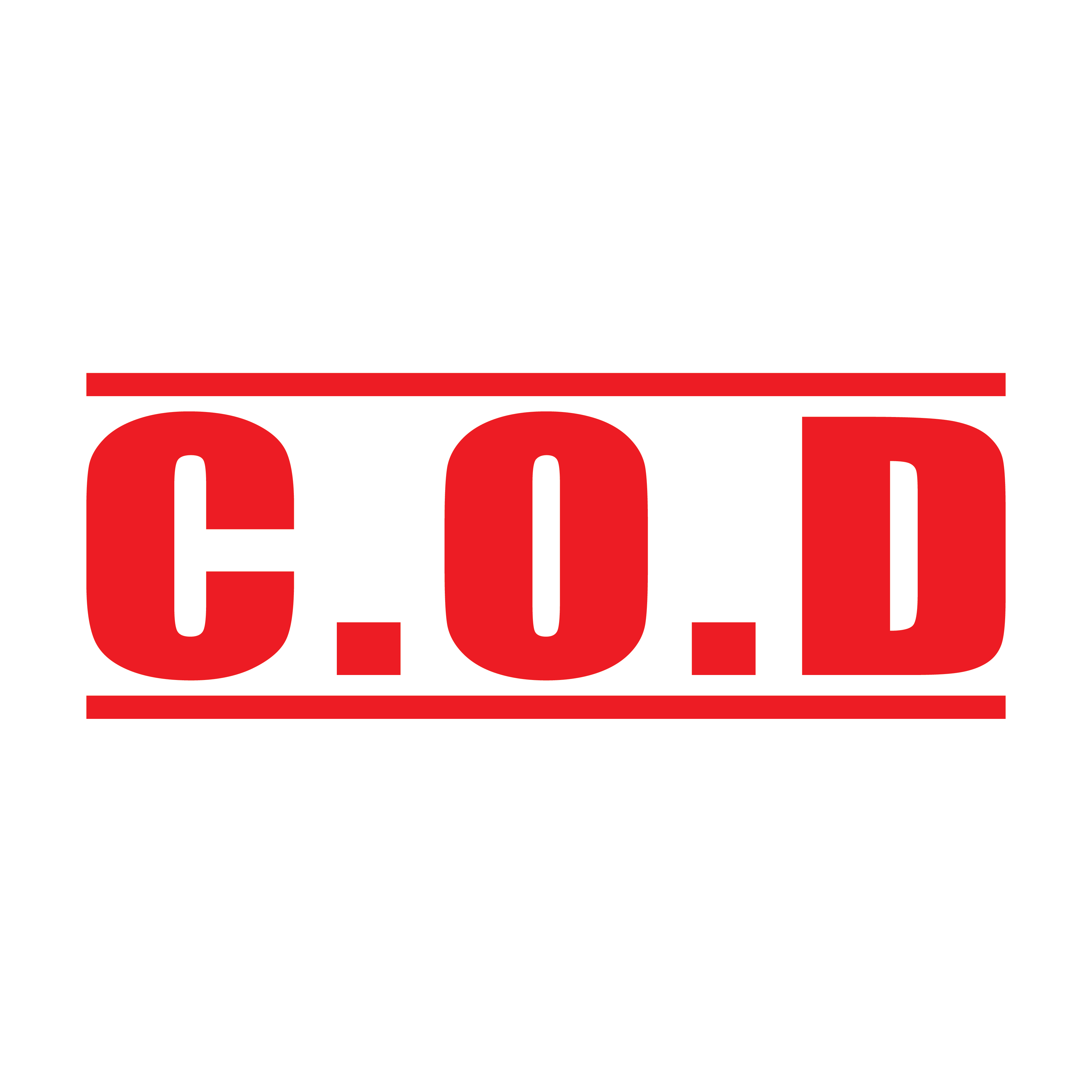 A red self inking rubber stamp with the word 'COD ' printed in bold capital letters in red ink. stampers hand stamp office business inventory documents