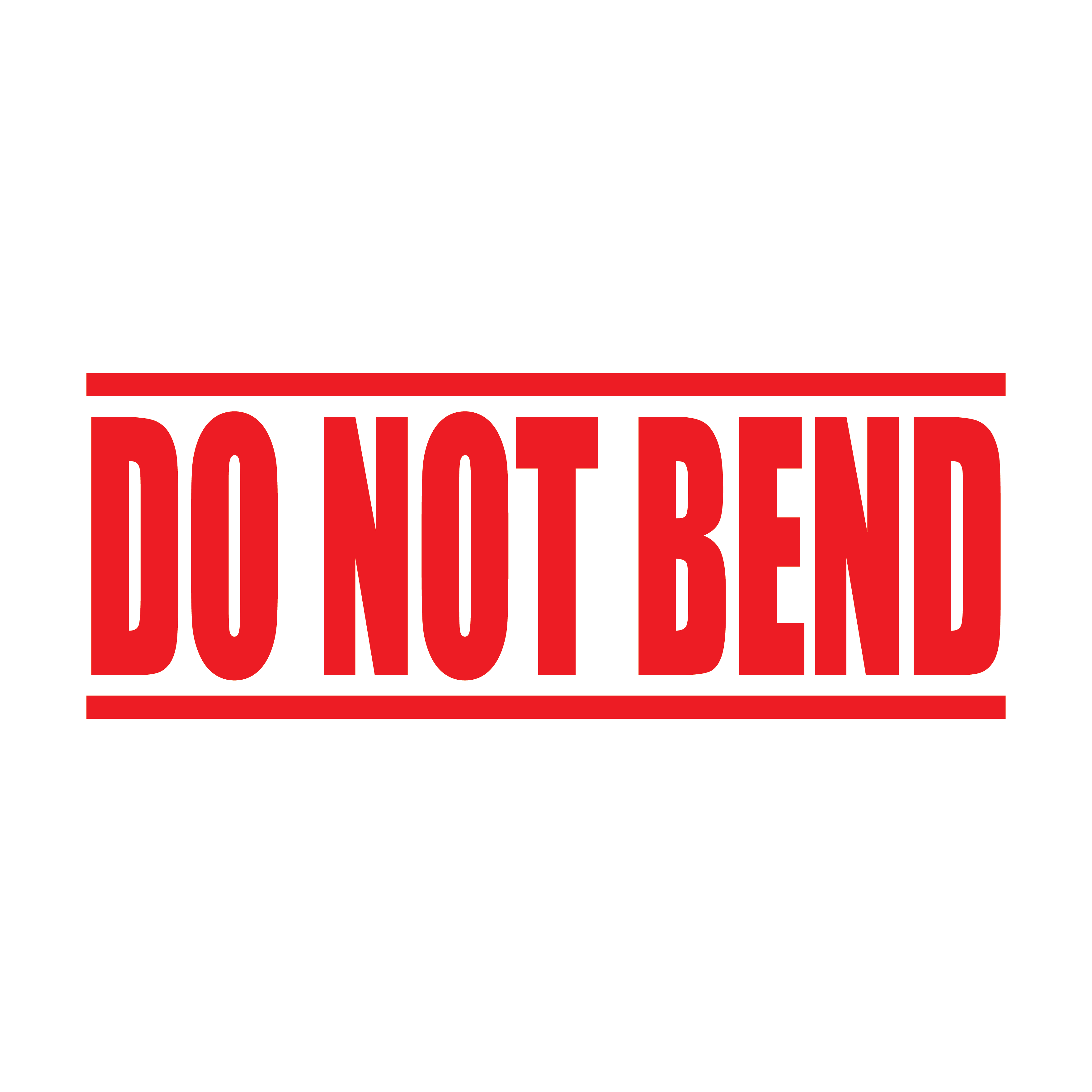 A red self inking rubber stamp with the word 'DO NOT BEND ' printed in bold capital letters in red ink. stampers hand stamp office business inventory documents