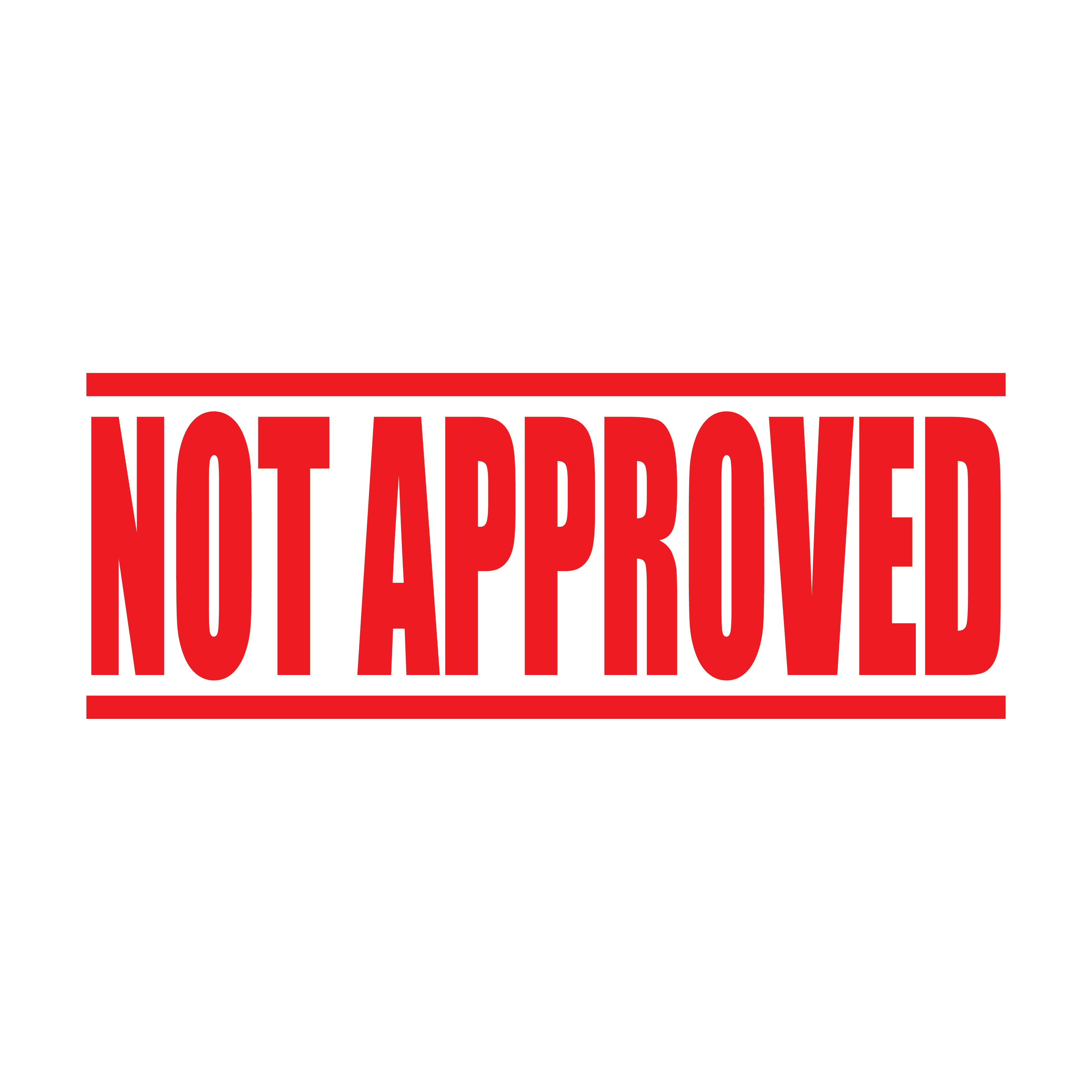 A red self inking rubber stamp with the word 'Not Approved' printed in bold capital letters in red ink. stampers hand stamp office business inventory documents self inking prefill refillable stamps stamping