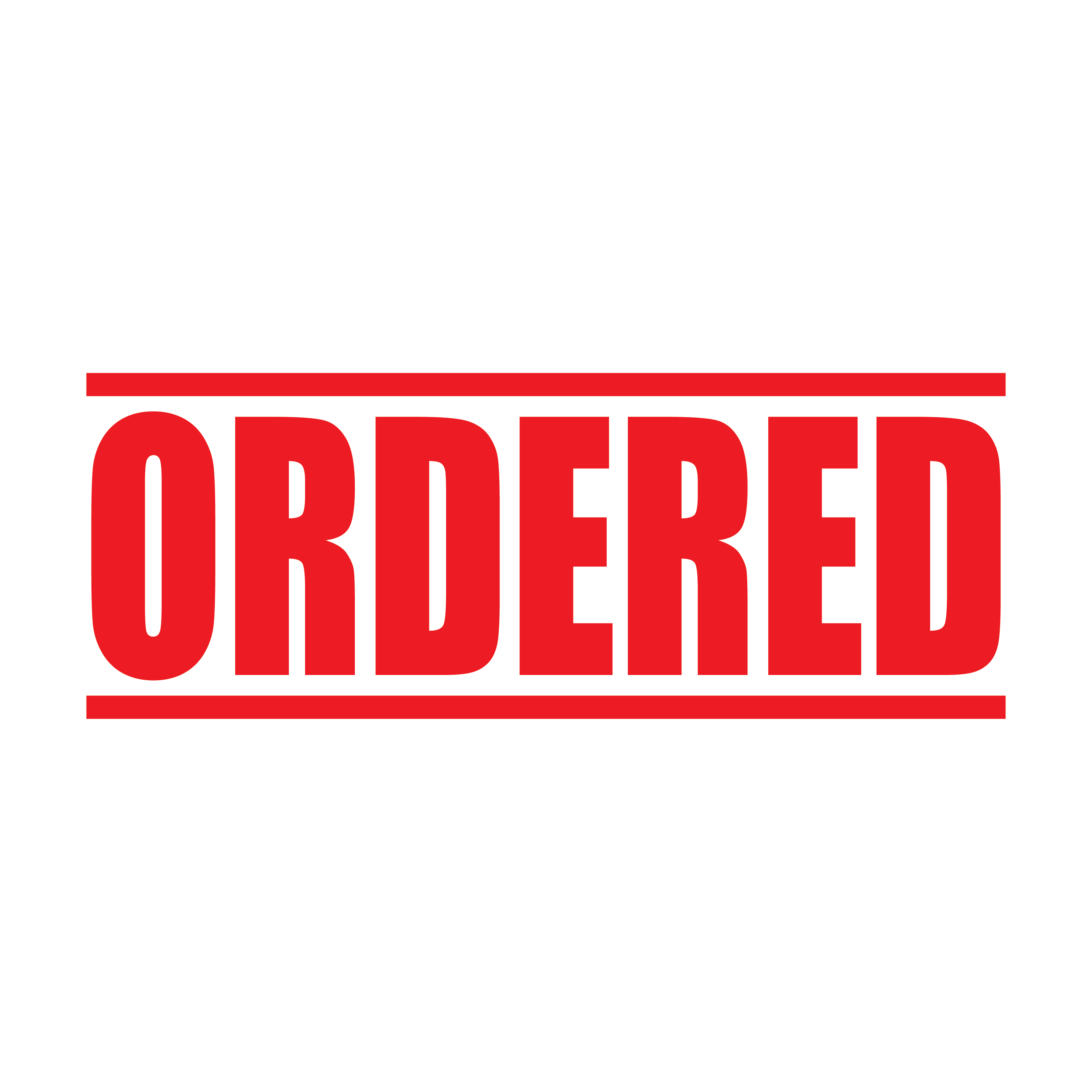 "A red self inking rubber stamp with the word 'ORDERED' printed in bold capital letters in red ink. stampers hand stamp office business inventory documents red ink
"