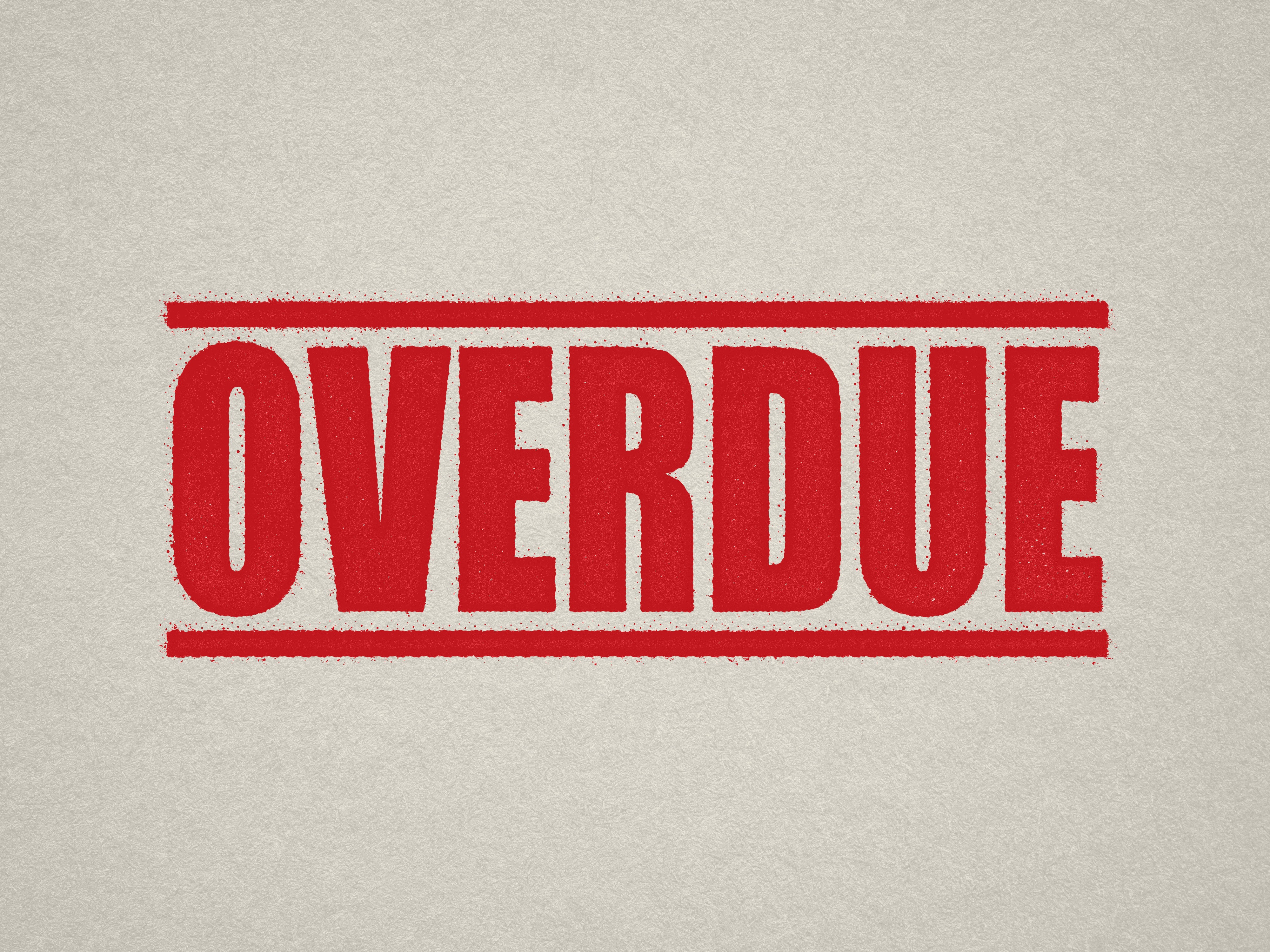 mock up design of 'Overdue " rubber stamp red ink in paper background stampers hand stamp office business inventory documents