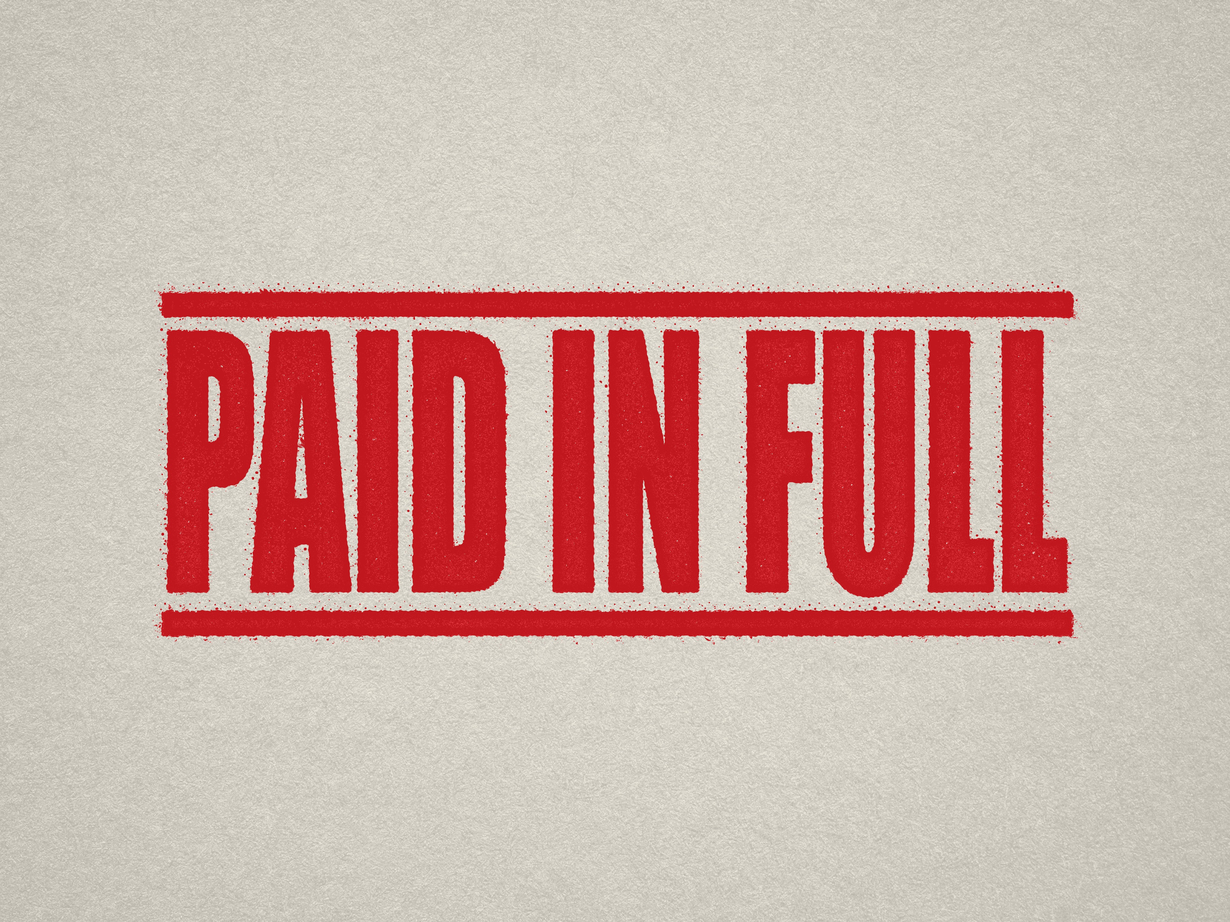mock up design of 'Paid In Full' rubber stamp red ink in paper background stampers hand stamp office business inventory documents