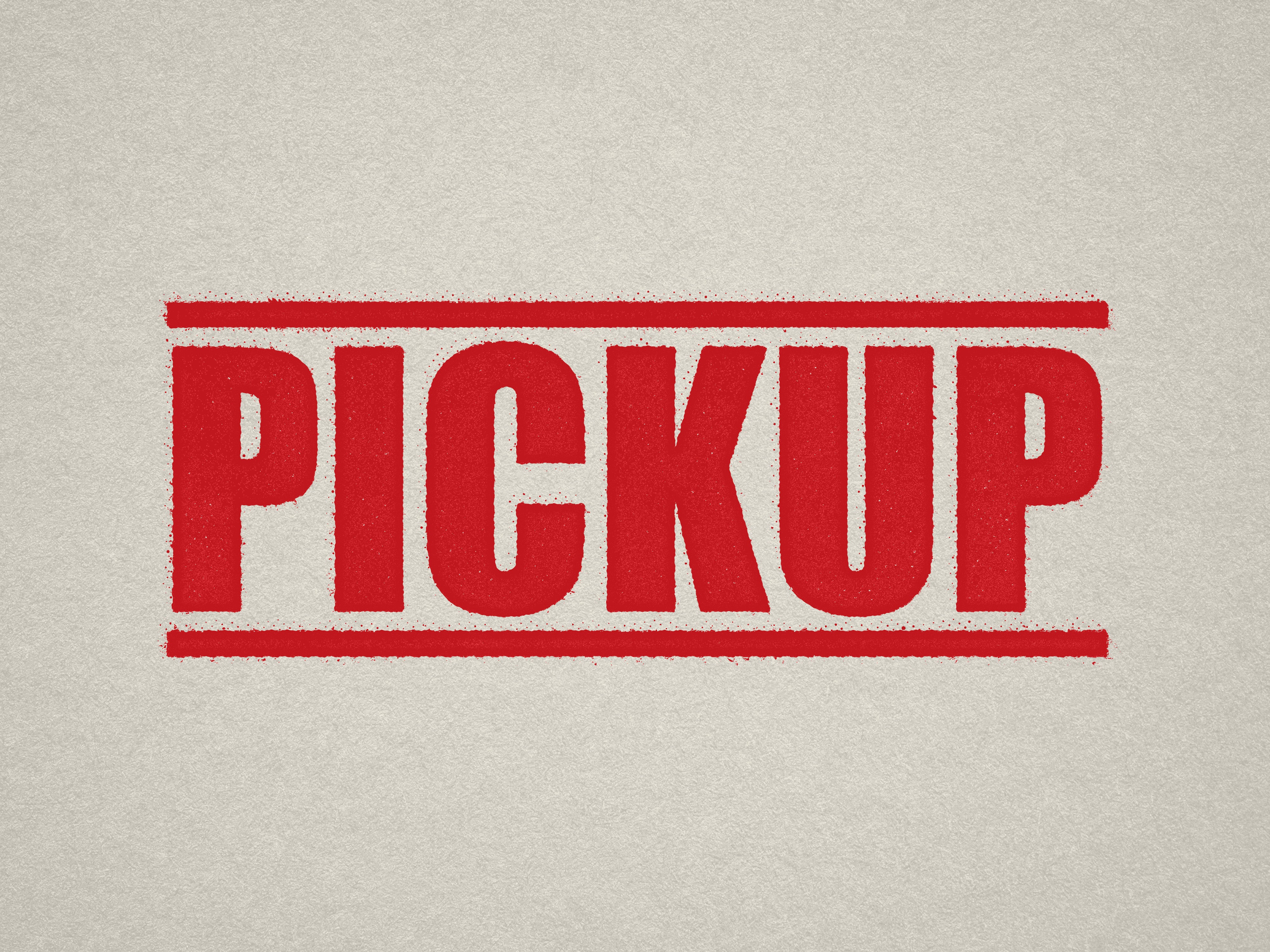 mock up design of 'Pickup" rubber stamp red ink in paper background stampers hand stamp office business inventory documents pick up