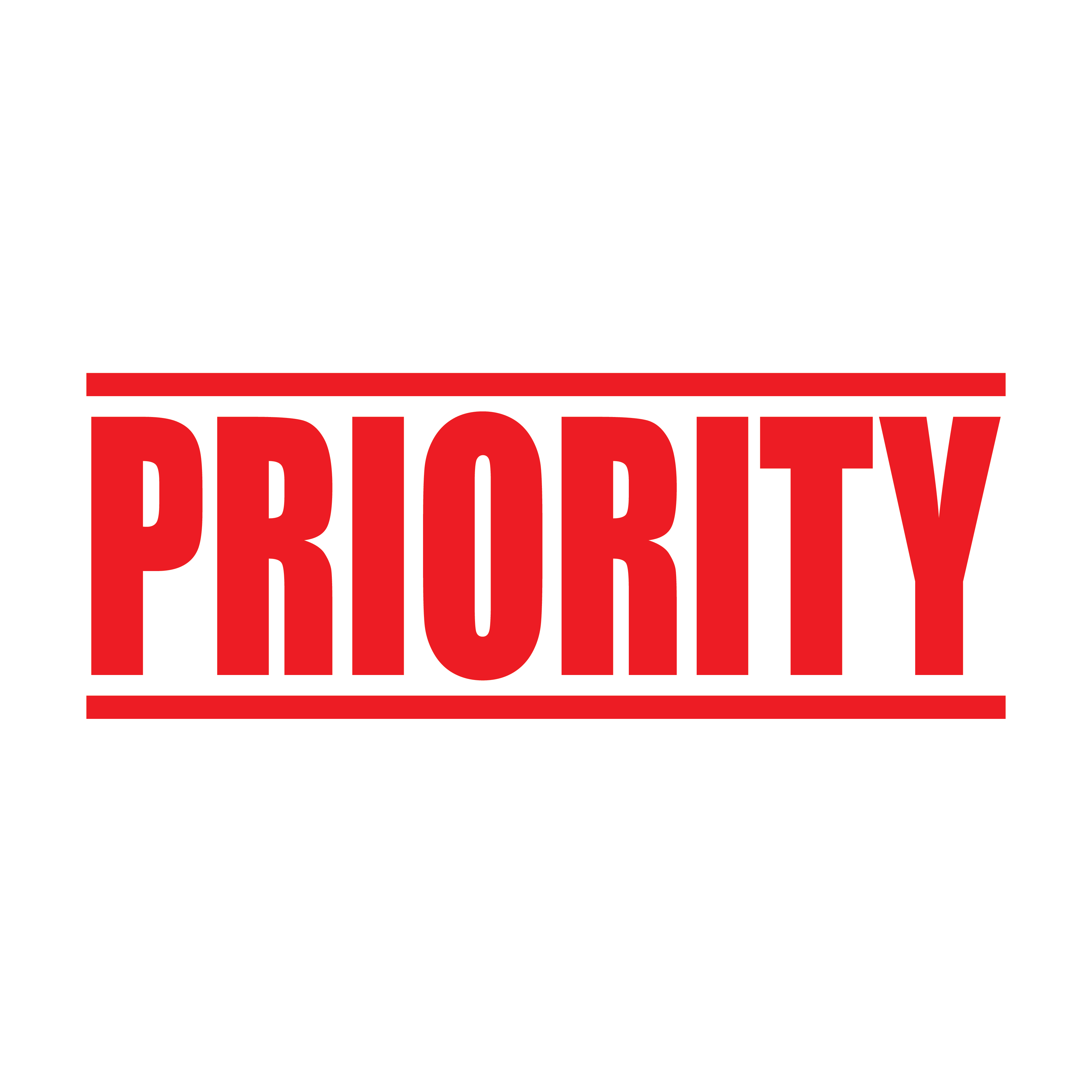 A red self inking rubber stamp with the word 'Priority' printed in bold capital letters in red ink. stampers hand stamp office business inventory documents self inking prefill refillable stamps stamping