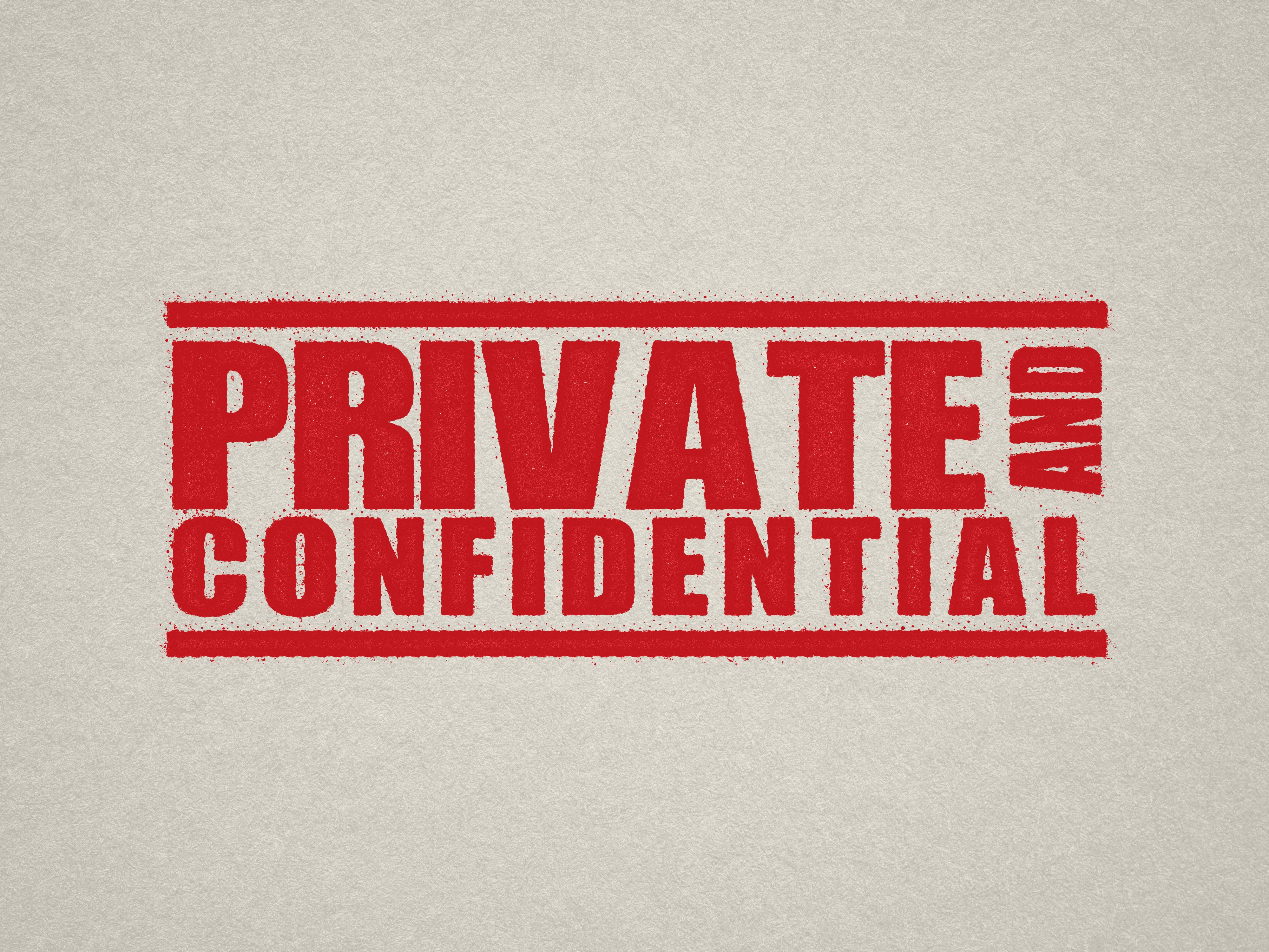 mock up design of 'Private and Confidential" rubber stamp red ink in paper background stampers hand stamp office business inventory documents