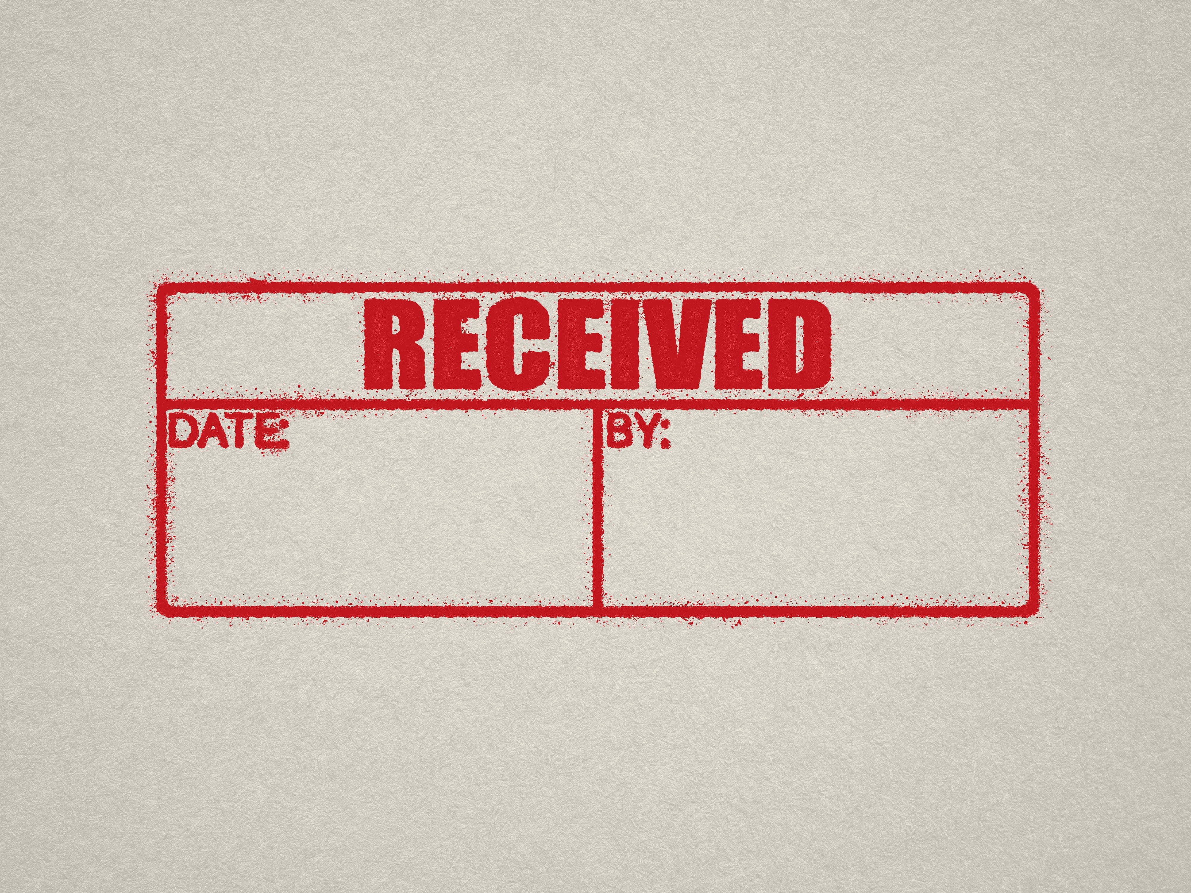 ready made Received Date By Stamp in red ink