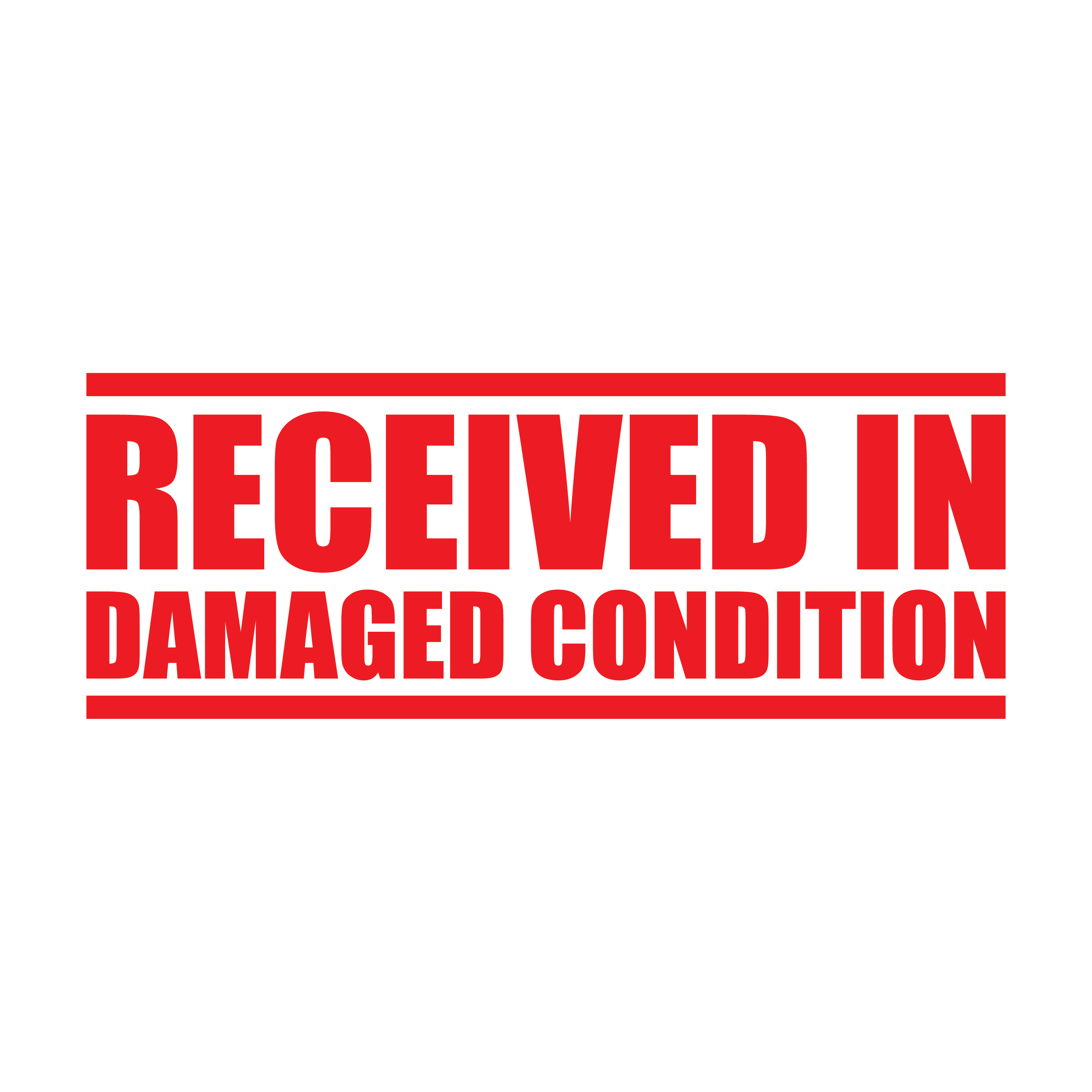 A red stamp with the text 'RECEIVED IN DAMAGED CONDITION' in bold capital letters.