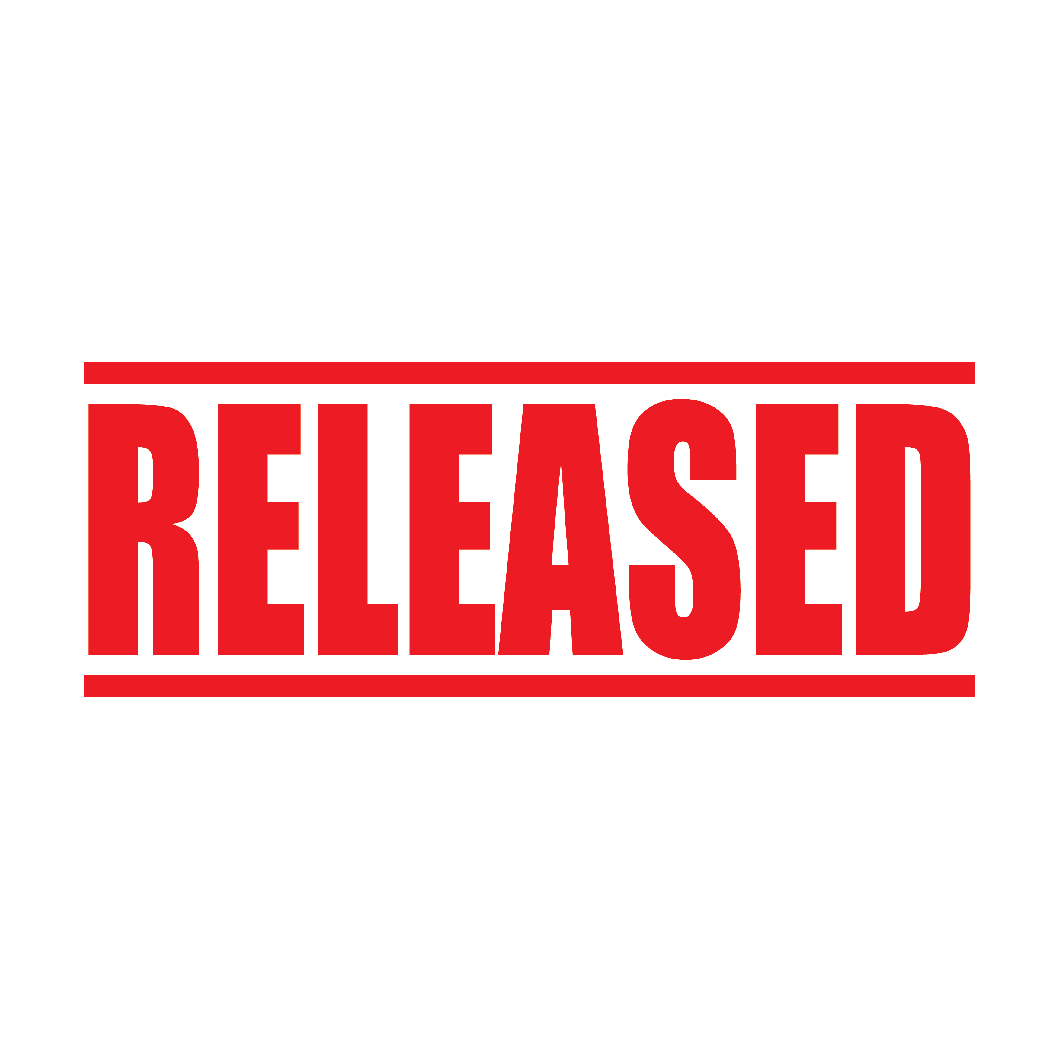 A self-inking stamp with the word 'RELEASED' printed in bold capital letters print in red ink.