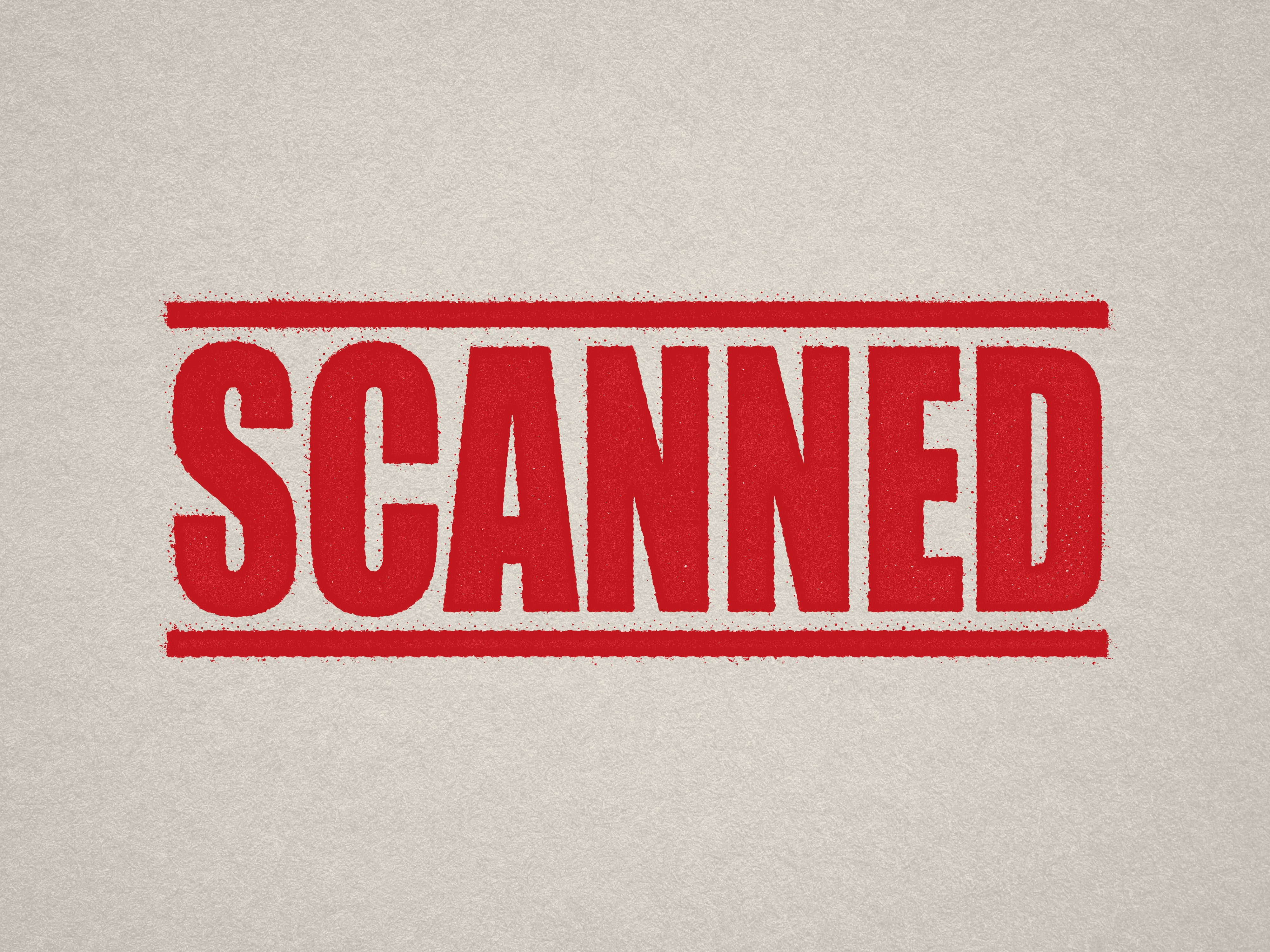 Mock up design or lifestyle image of 'SCANNED' rubber stamp red ink in paper background stampers hand stamp office business inventory documents self inking prefill refillable stamps stamping