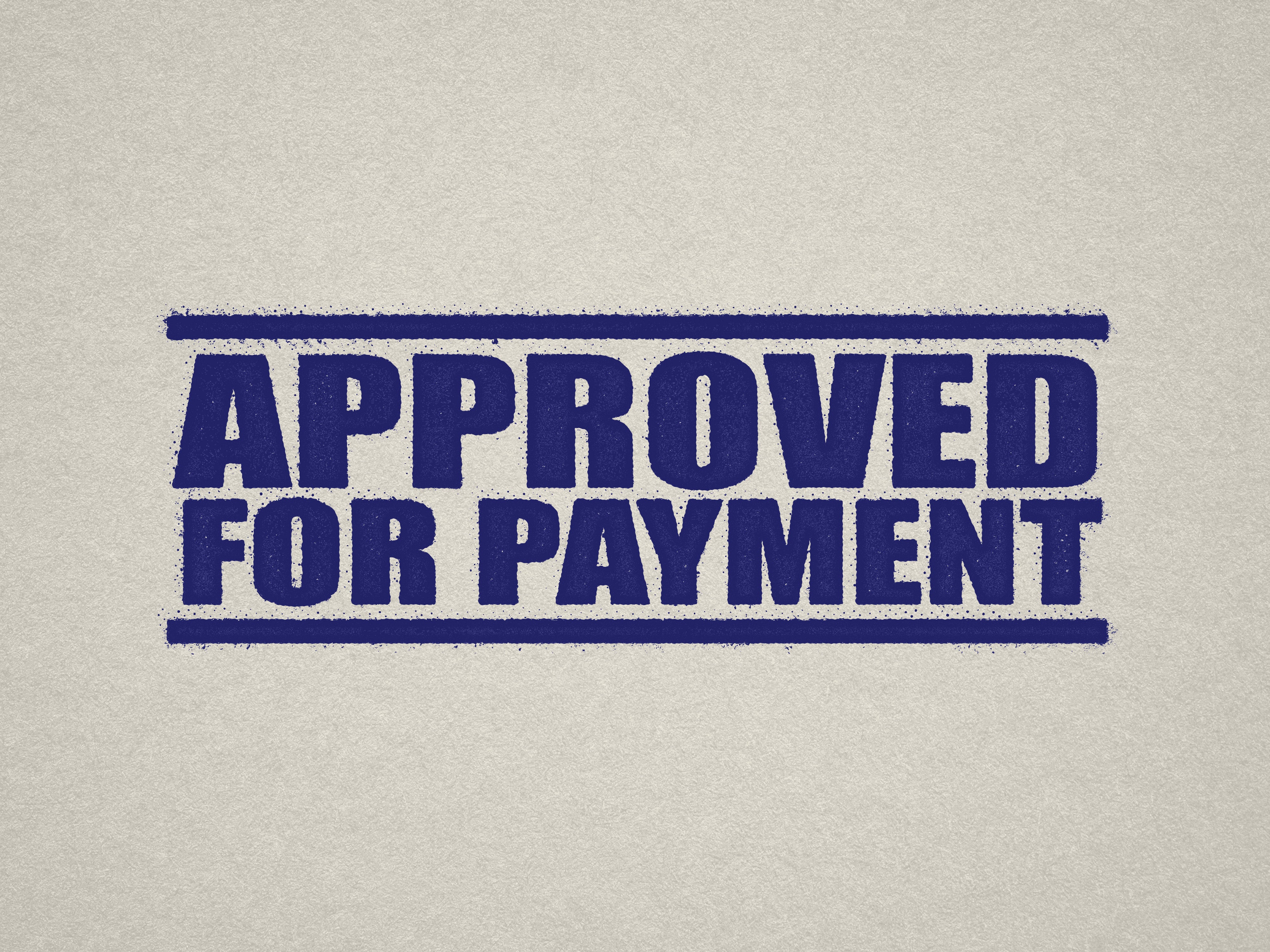 mock up design of 'Approved For Payment" rubber stamp blue ink in paper background stampers hand stamp office business inventory documents