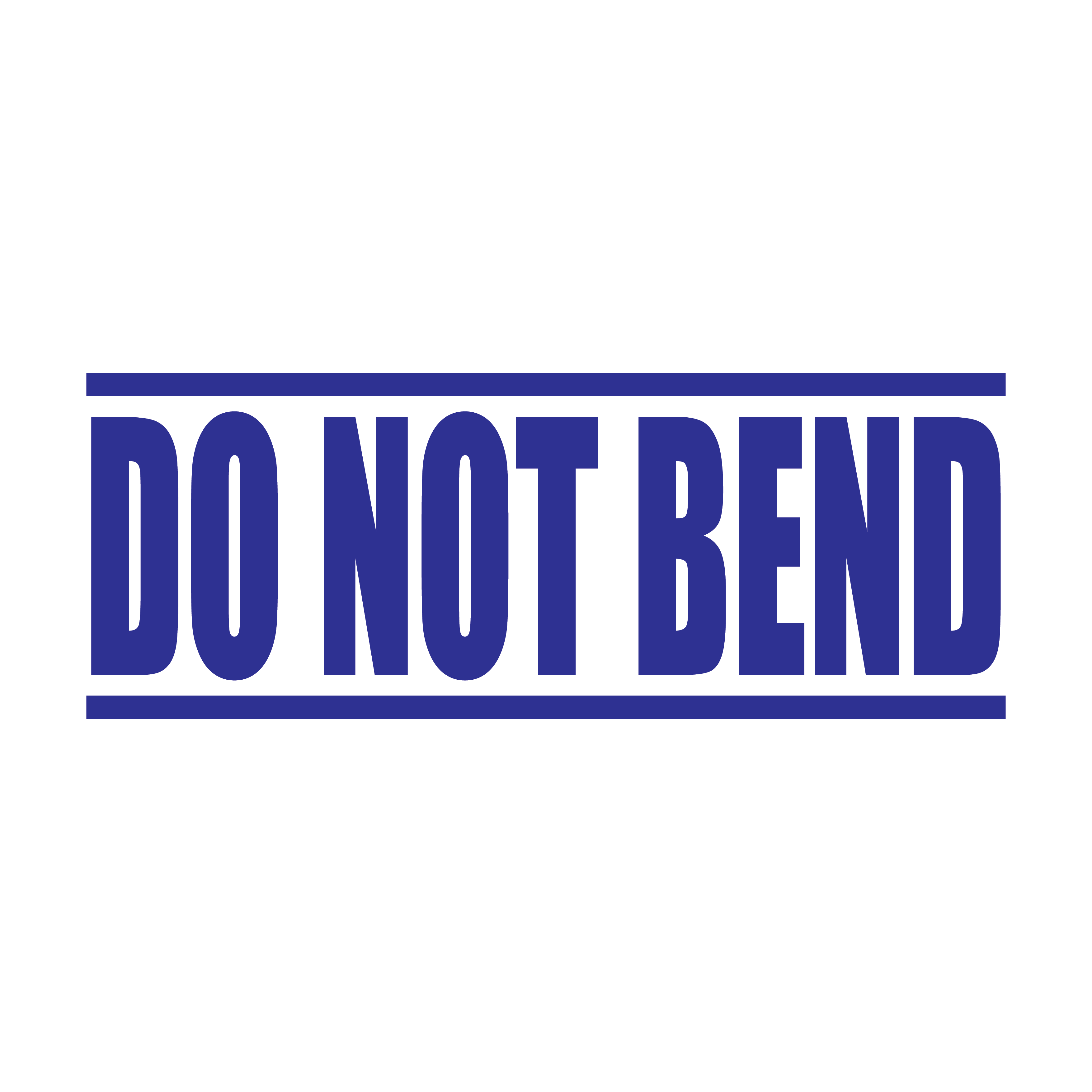 A blue self inking rubber stamp with the word 'DO NOT BEND ' printed in bold capital letters in blue ink. stampers hand stamp office business inventory documents