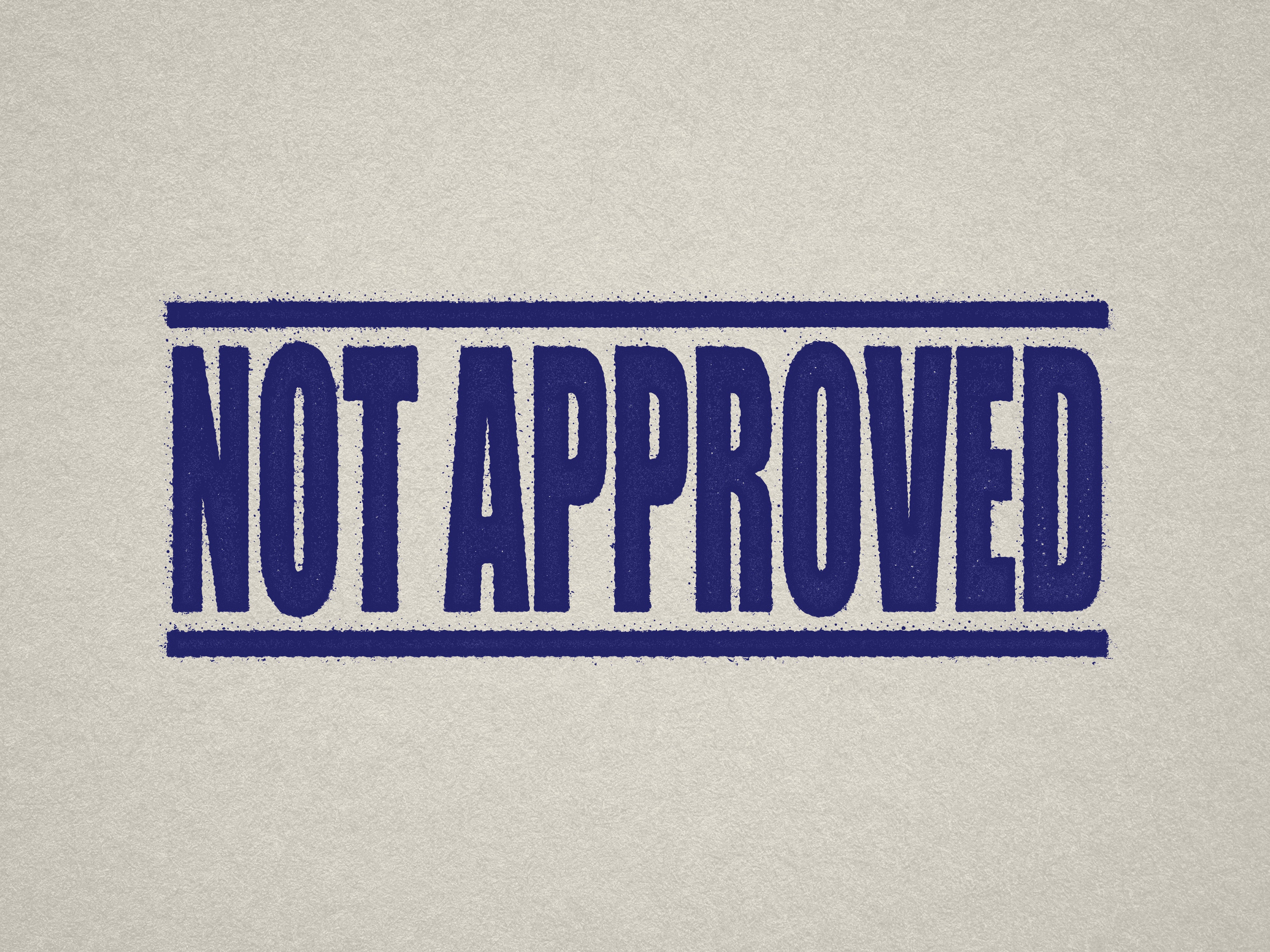 mock up design of 'Not Approved' rubber stamp blue ink in paper background stampers hand stamp office business inventory documents self inking prefill refillable stamps stamping