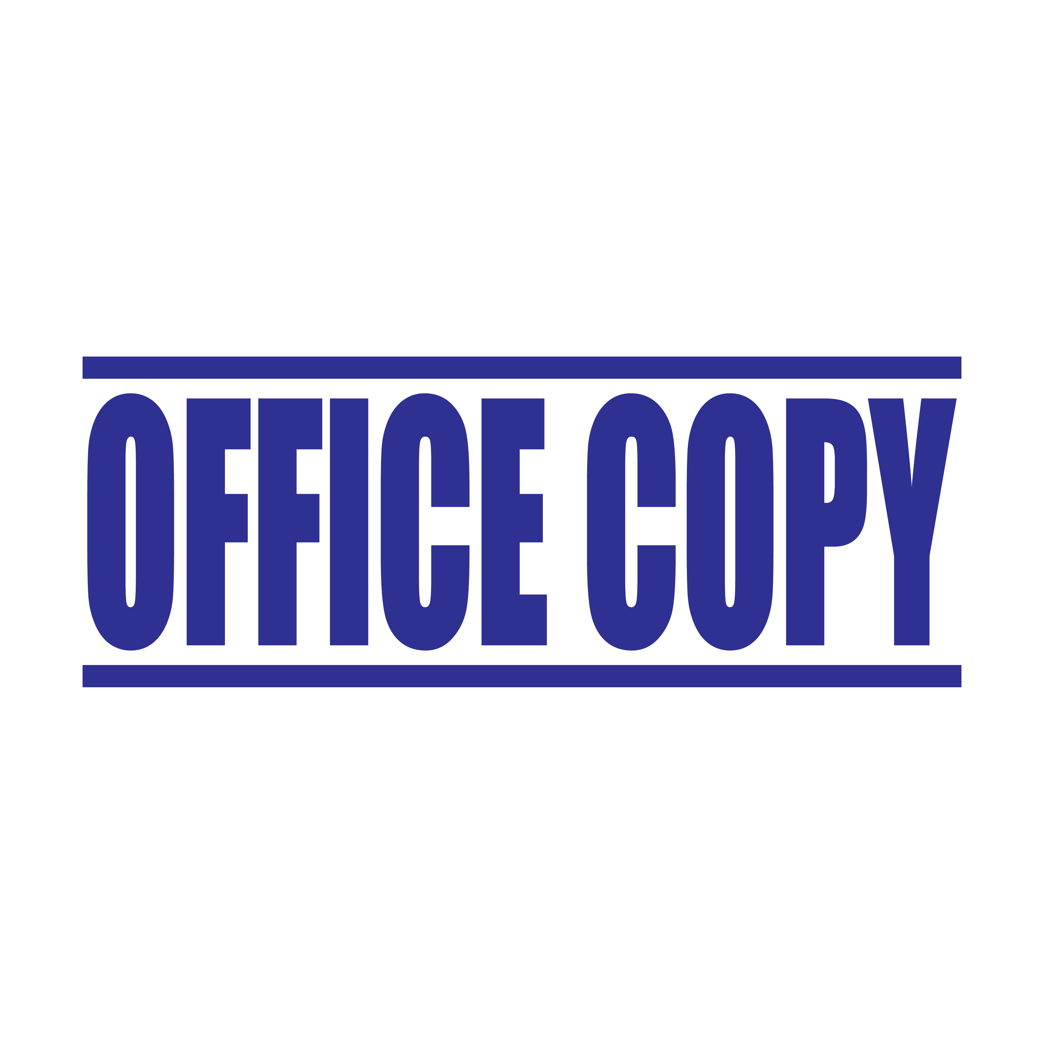 A blue self inking rubber stamp with the word 'Office Copy' printed in bold capital letters in blue ink. stampers hand stamp office business inventory documents self inking prefill refillable stamps stamping