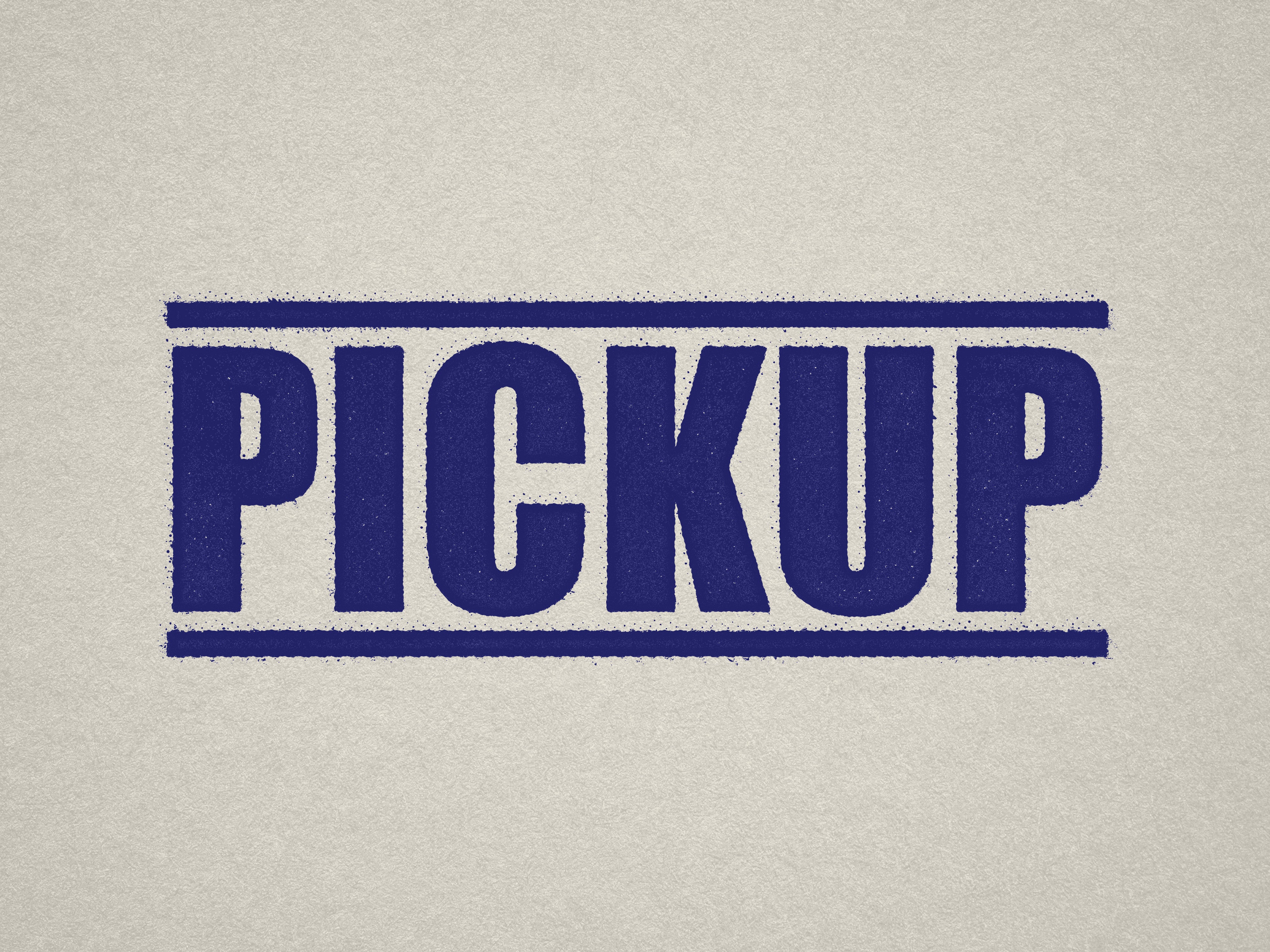 mock up design or lifestyle image of 'Pickup' rubber stamp blue ink in paper background stampers hand stamp office business inventory documents pick up