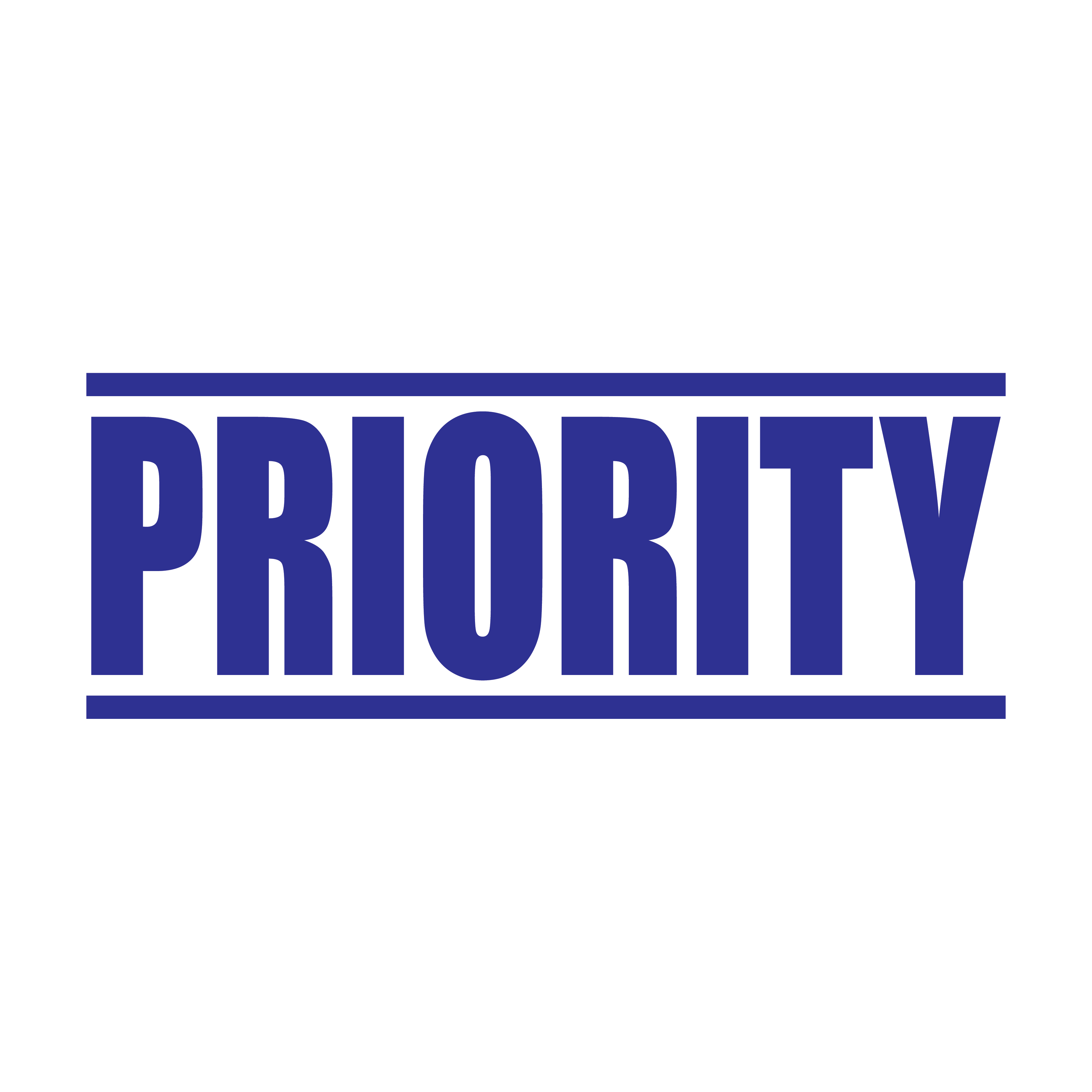 A blue self inking rubber stamp with the word 'Priority' printed in bold capital letters in blue ink. stampers hand stamp office business inventory documents self inking prefill refillable stamps stamping