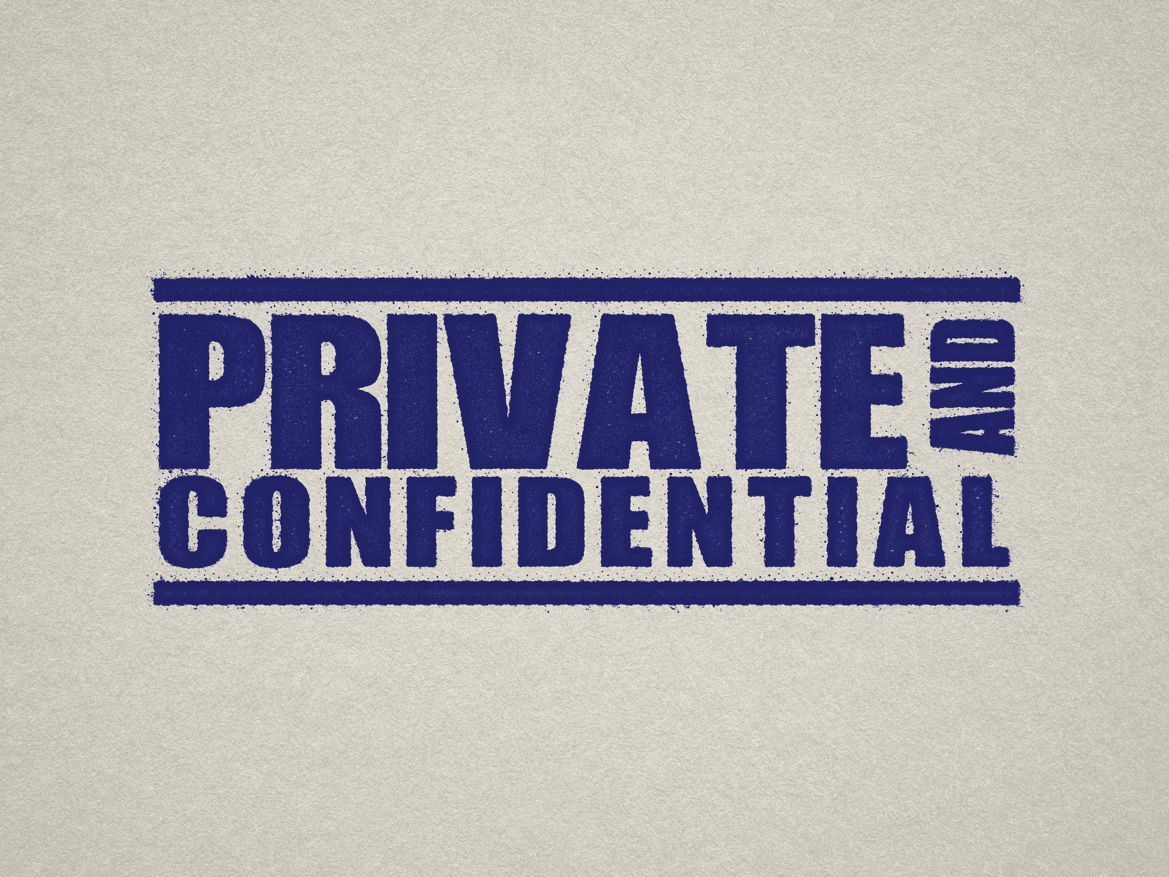 mock up design of 'Private and Confidential" rubber stamp blue ink in paper background stampers hand stamp office business inventory documents