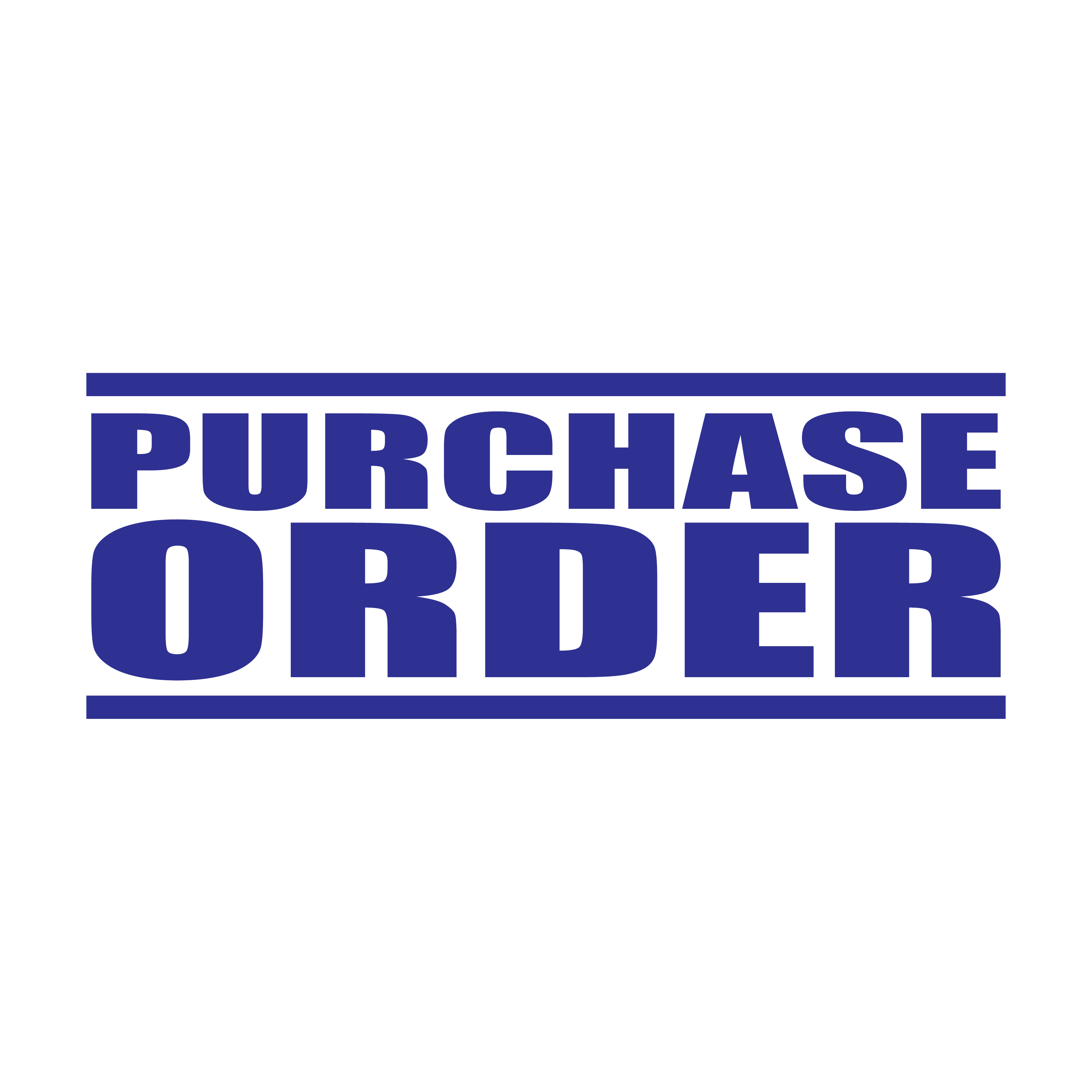 A blue 'PURCHASE ORDER' stamp on a white background, designed for marking documents.