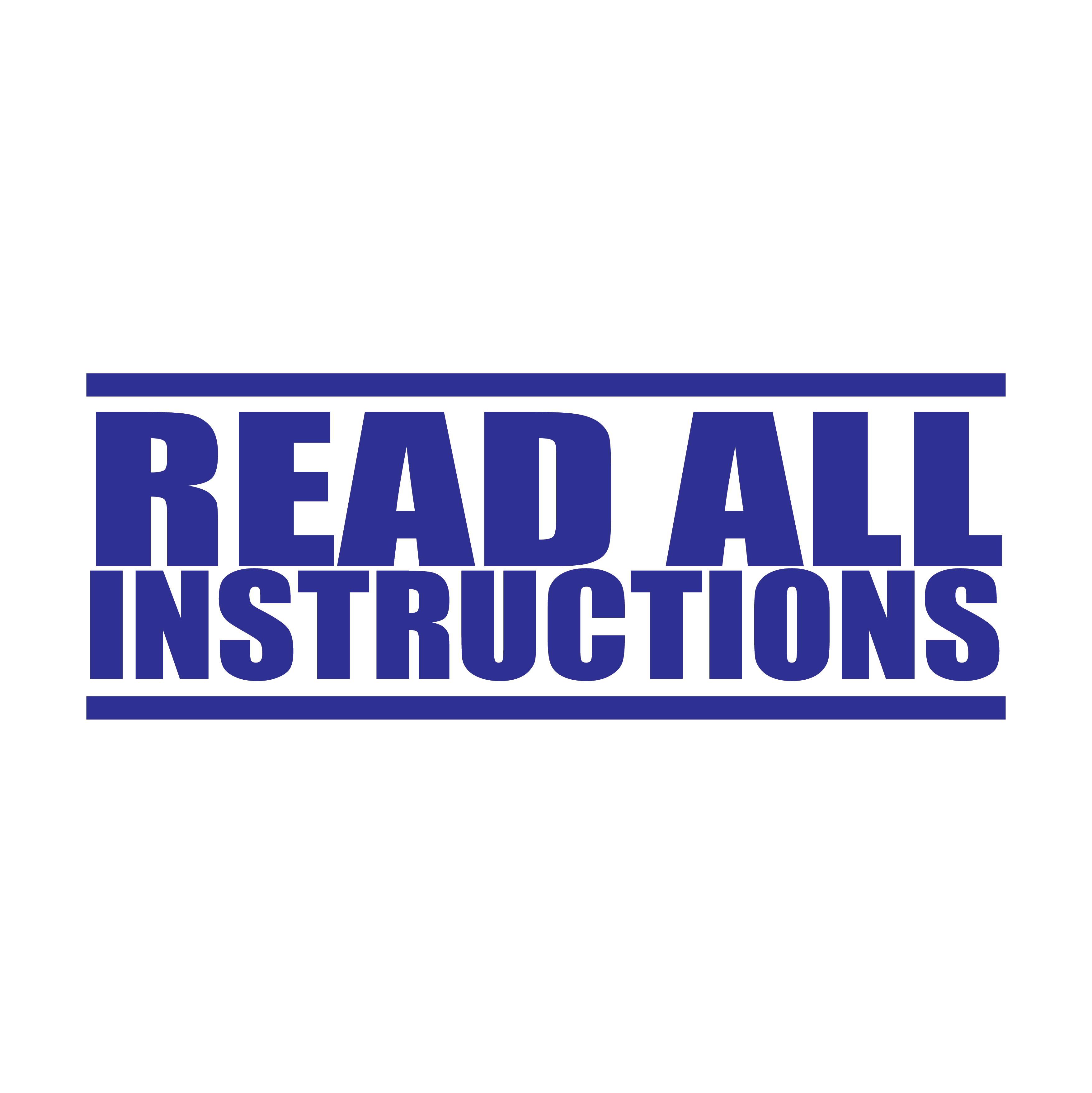 A Blue ink stamp with the text 'READ ALL INSTRUCTIONS' instructions in bold capital letters.