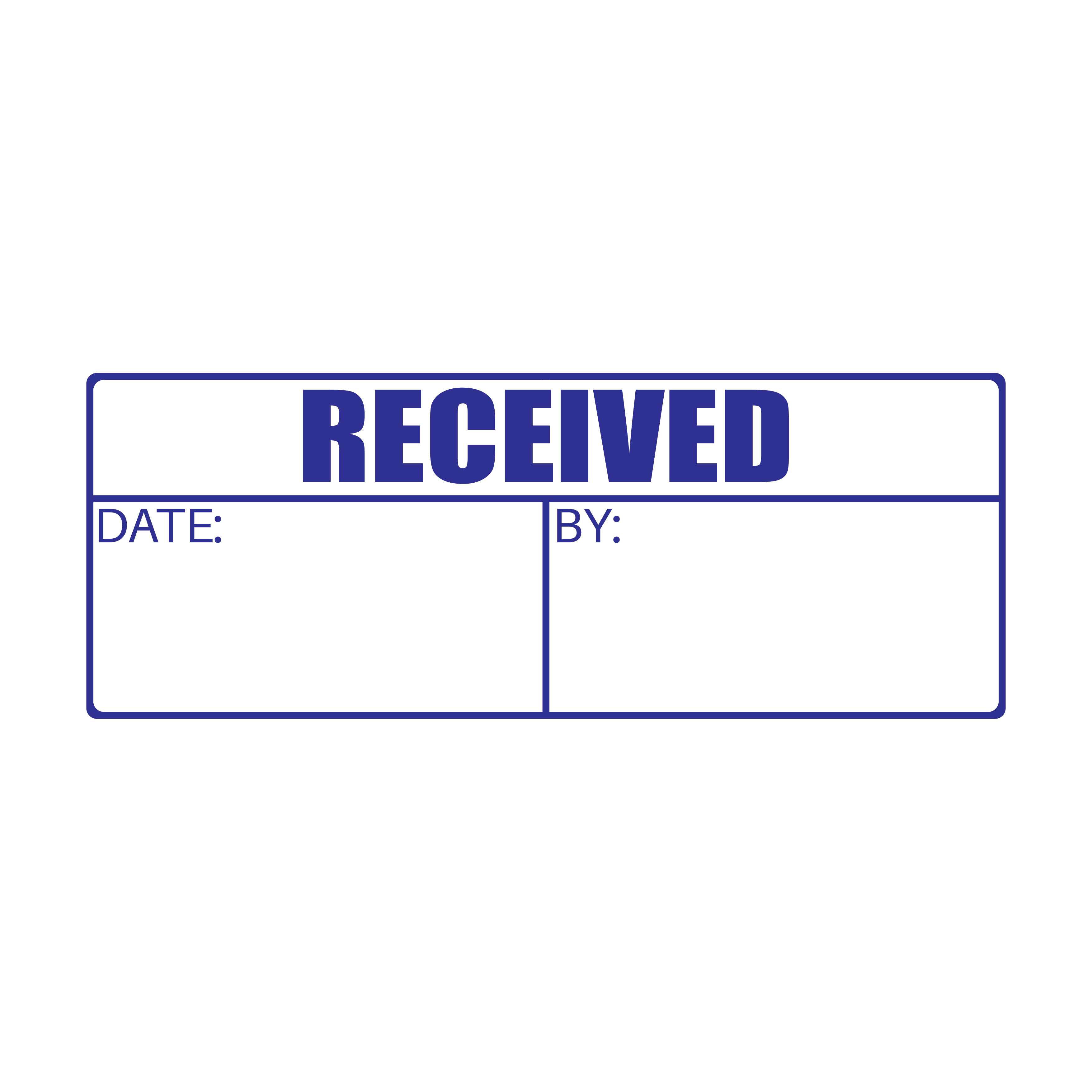 Blue Self-inking stamp with the word 'RECEIVED' at the top, and two fields below for entering the 'Date' and 'By' information.