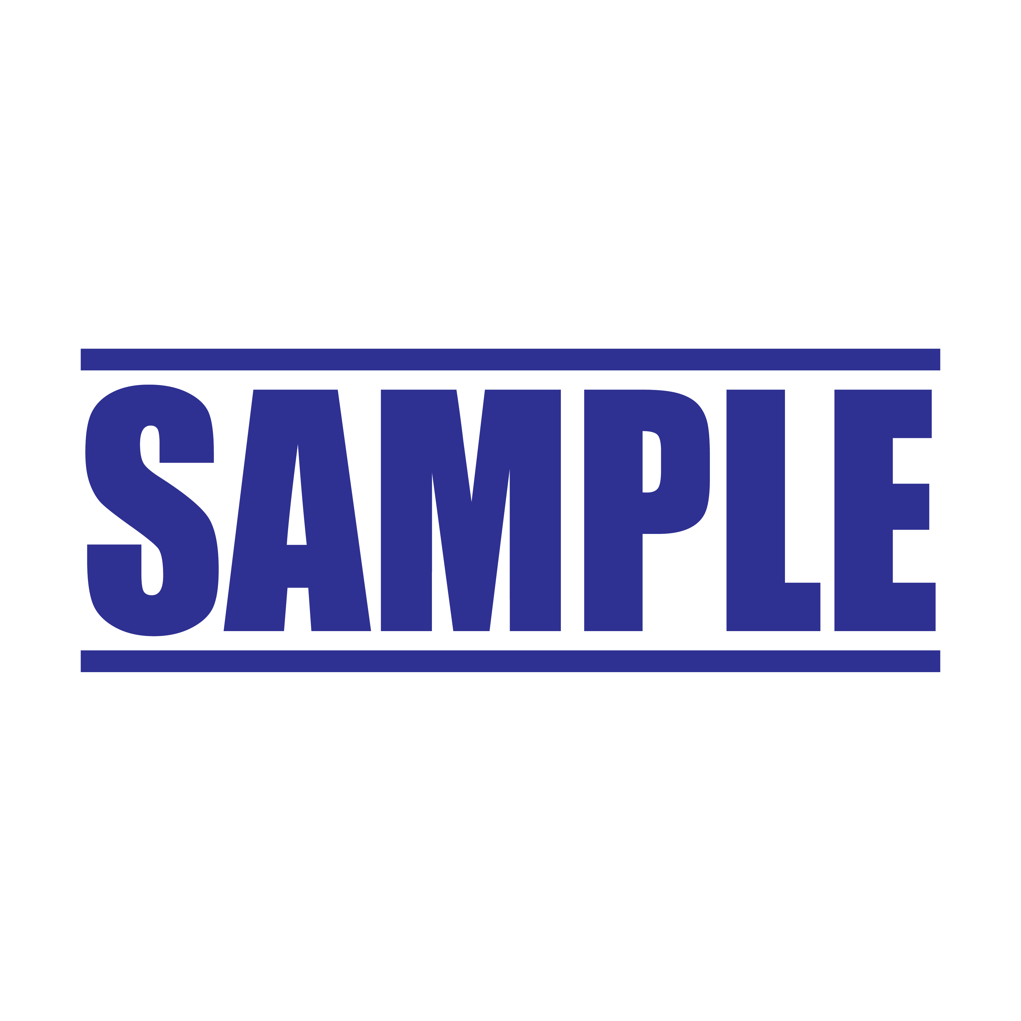 A blue self inking rubber stamp with the word 'Sample ' printed in bold capital letters in blue ink. stampers hand stamp office business inventory documents self inking prefill refillable stamps stamping