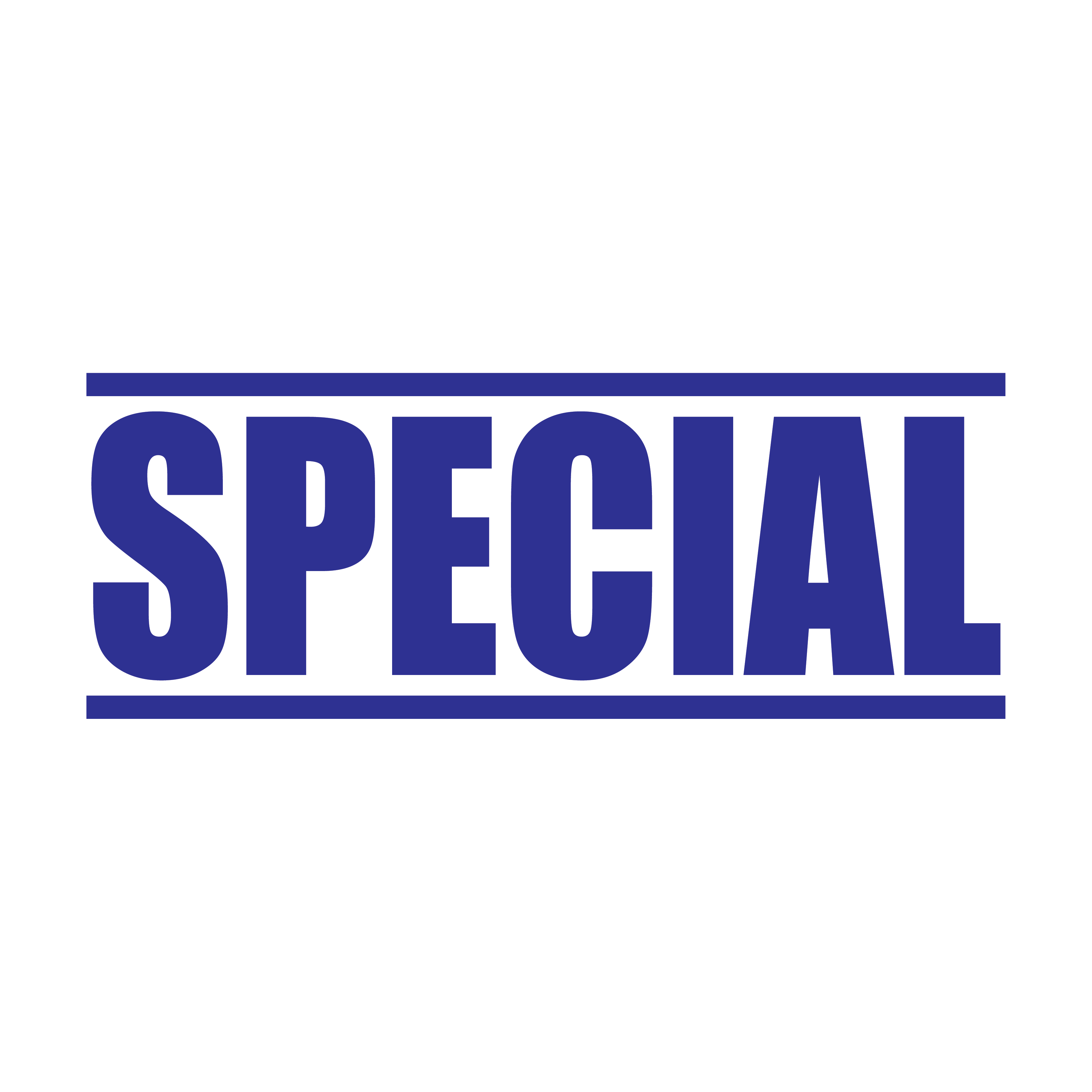 rubber stamp with the word 'SPECIAL' printed in bold capital letters, designed for marking promotional materials. Blue ink