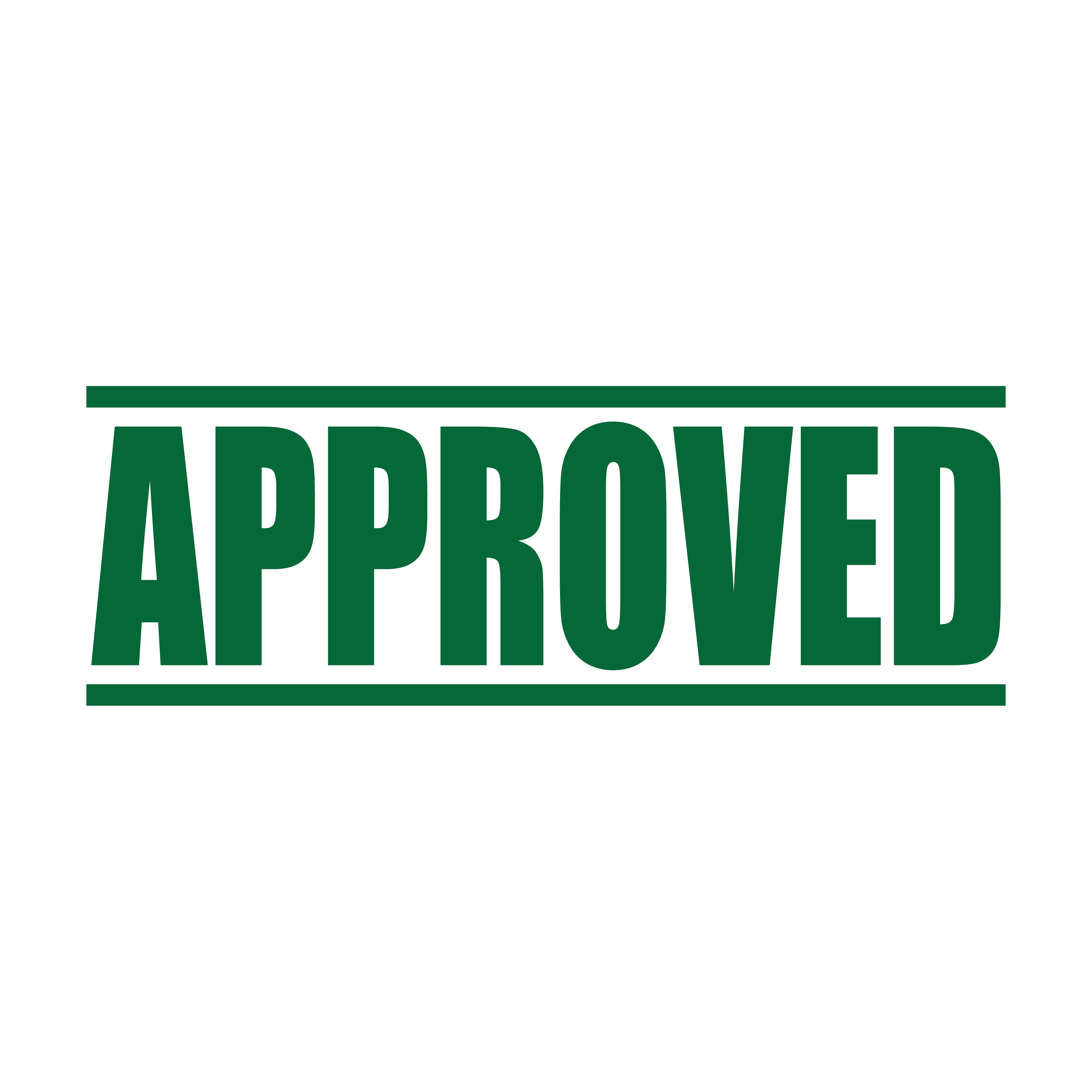 A green self inking rubber stamp with the word 'APPROVED' printed in bold capital letters in green ink. stampers hand stamp office business inventory documents green
ink
