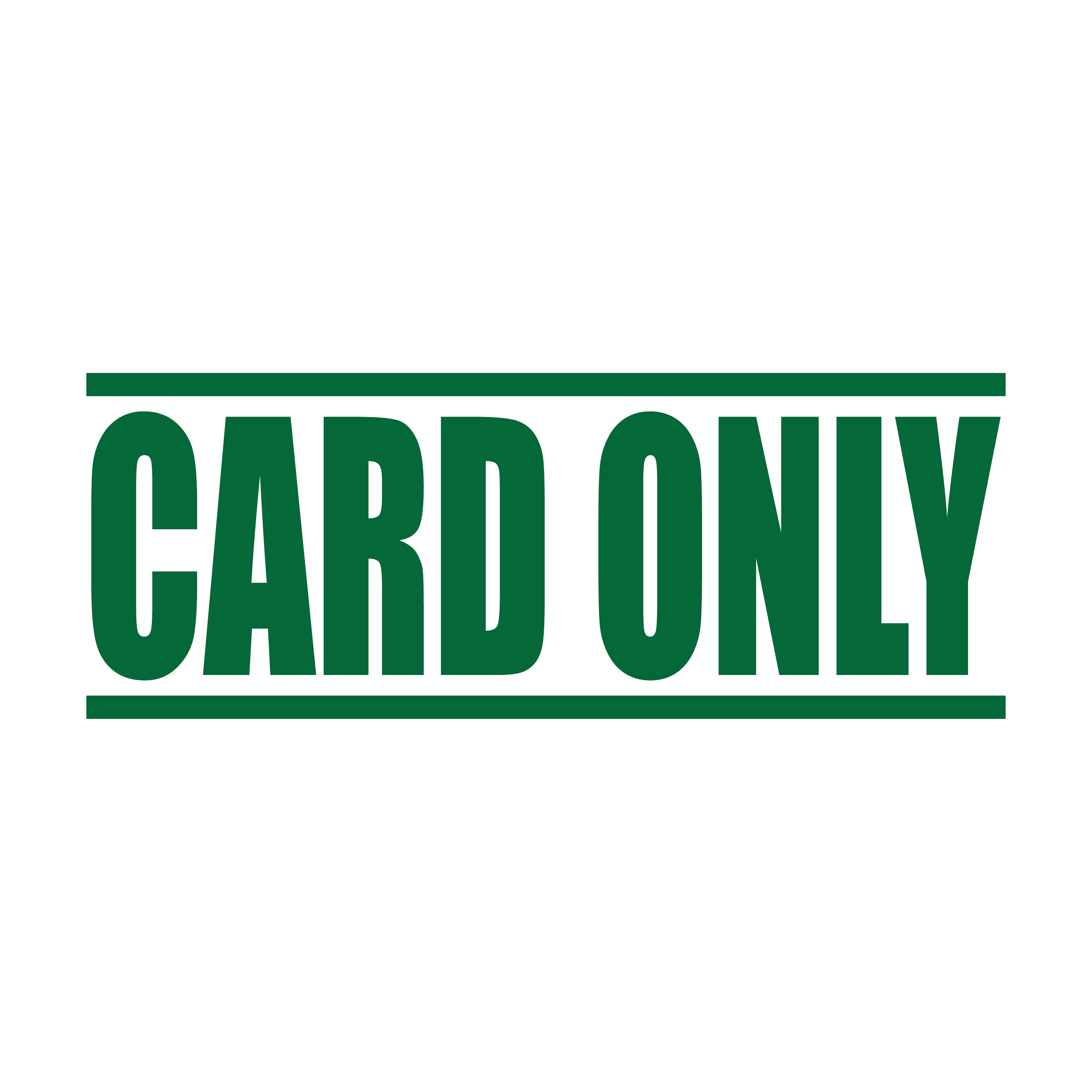 A green self inking rubber stamp with the word 'Card Only' printed in bold capital letters in green ink. stampers hand stamp office business inventory documents