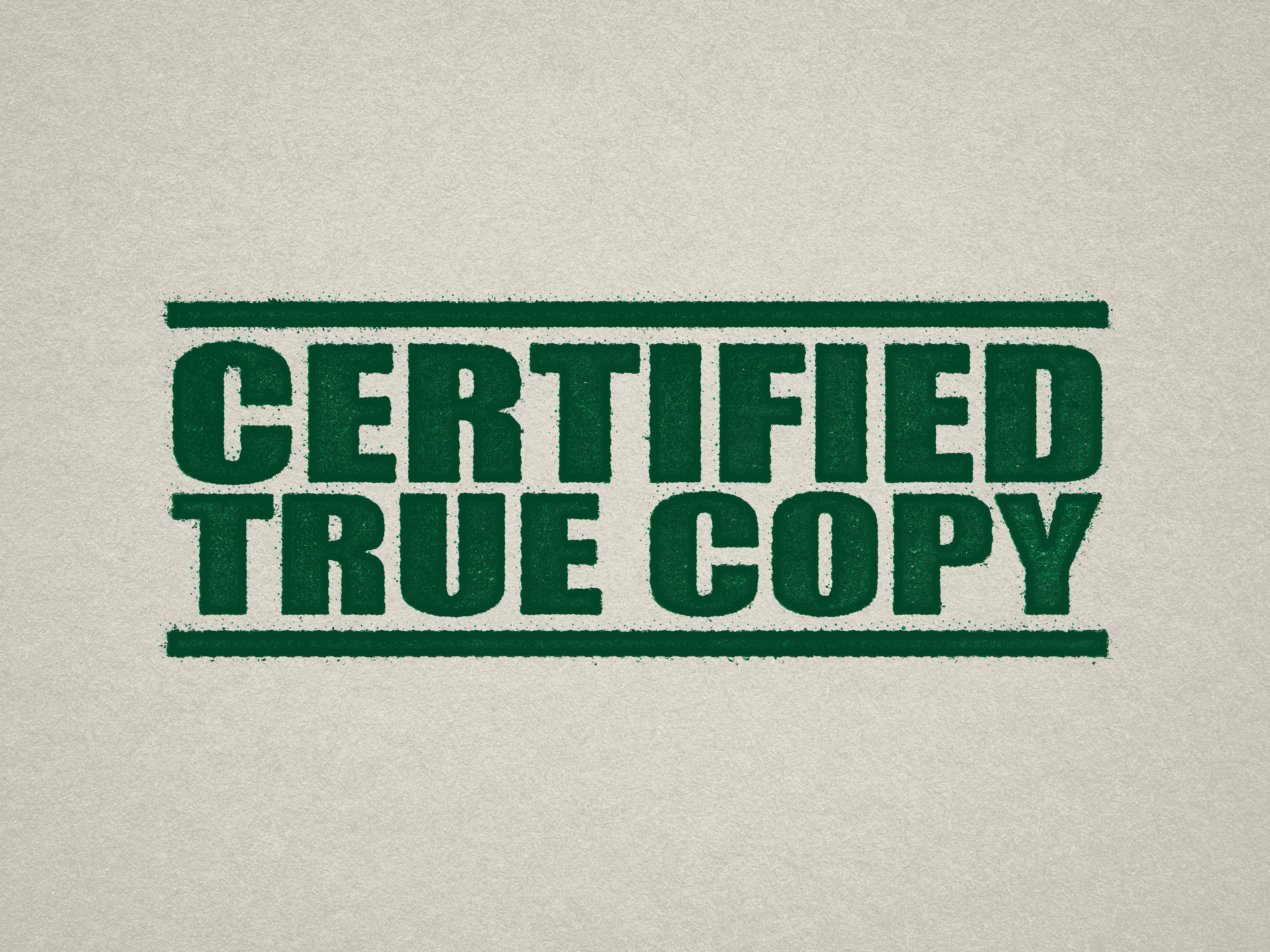 mock up design of 'Certified True Copy' rubber stamp green ink in paper background stampers hand stamp office business inventory documents self inking prefill refillable stamps stamping