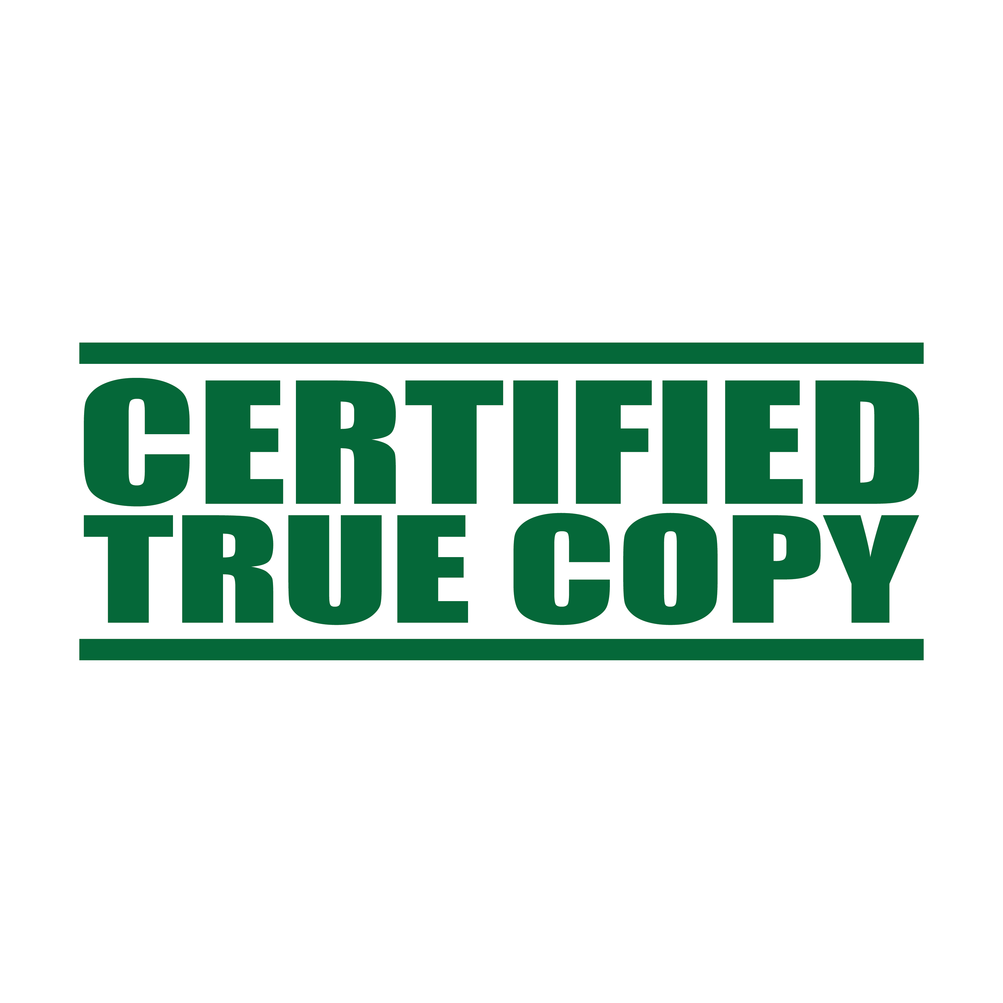 A green self inking rubber stamp with the word 'Certified True Copy' printed in bold capital letters in green ink. stampers hand stamp office business inventory documents self inking prefill refillable stamps stamping