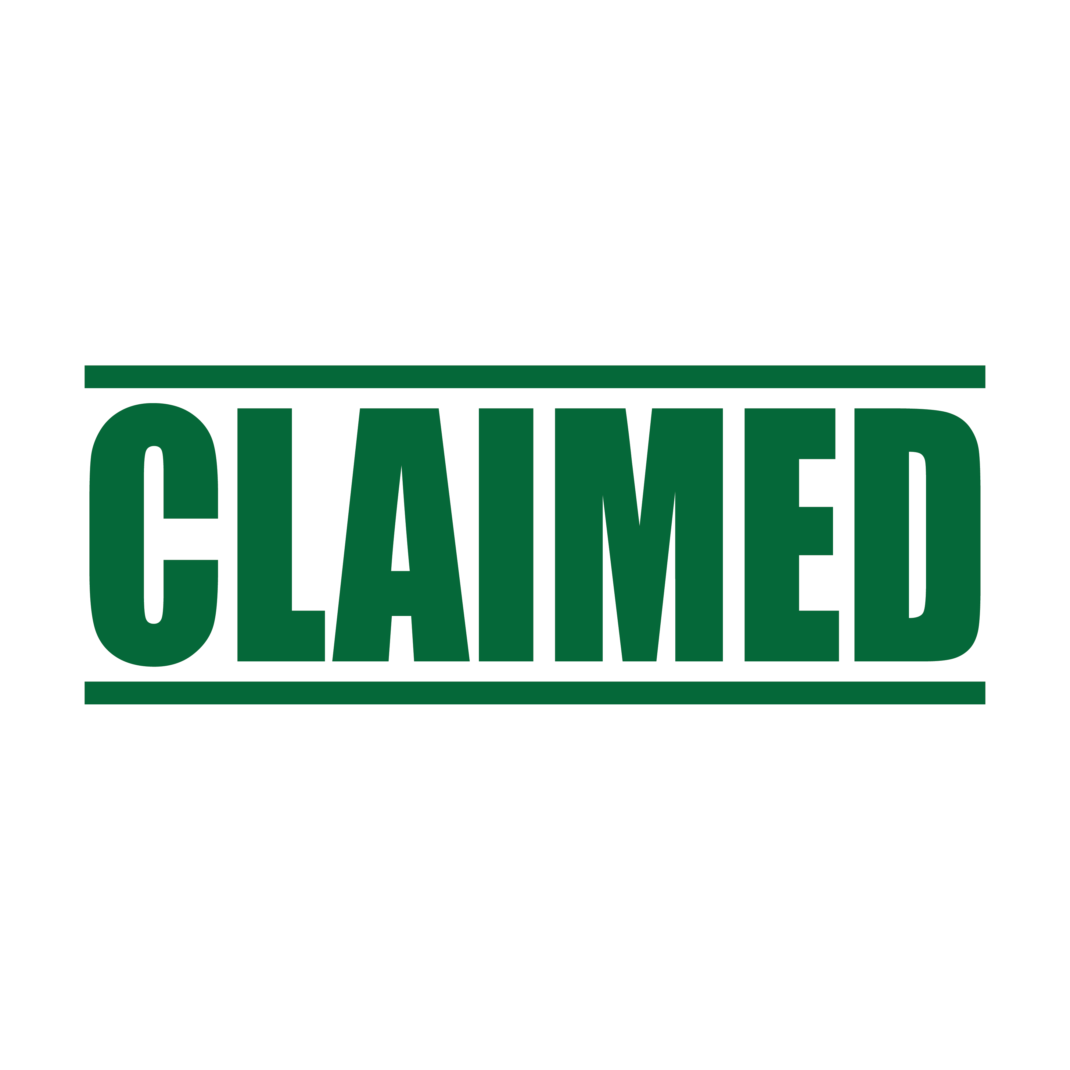 A green self inking rubber stamp with the word 'Claimed' printed in bold capital letters in green ink. stampers hand stamp office business inventory documents self inking prefill refillable stamps stamping