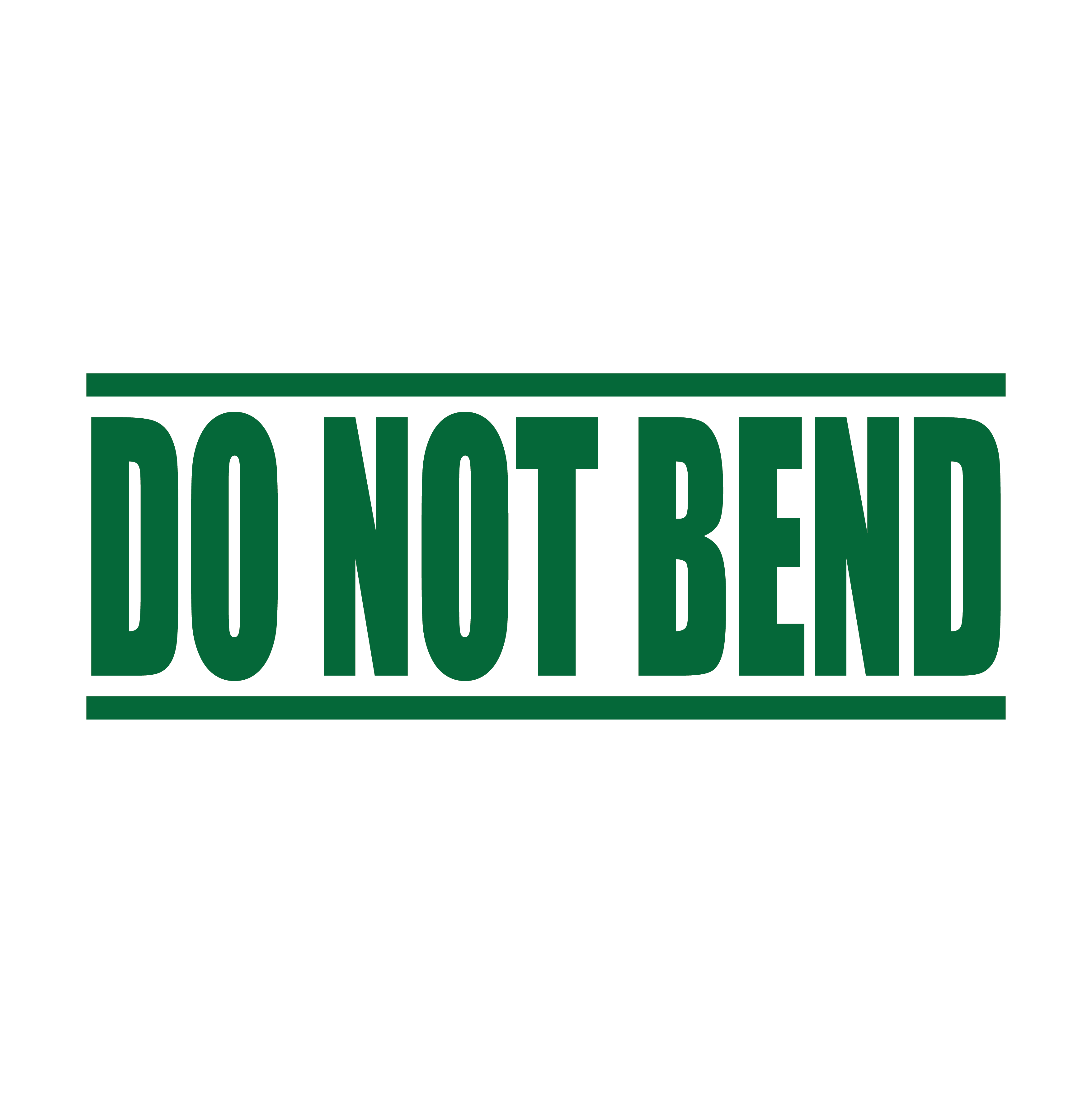 A green self inking rubber stamp with the word 'DO NOT BEND ' printed in bold capital letters in green ink. stampers hand stamp office business inventory documents