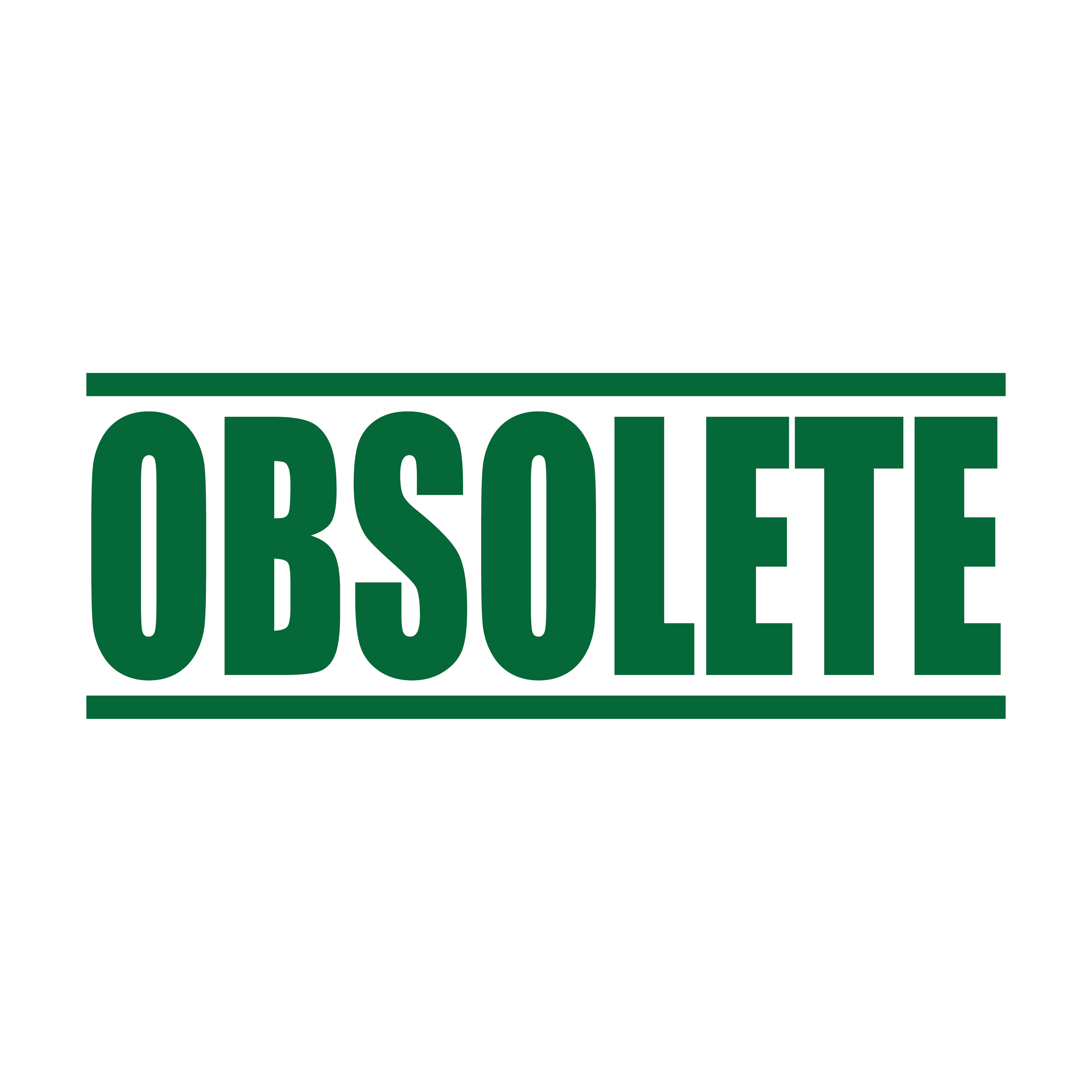 A green self inking rubber stamp with the word 'Obsolete' printed in bold capital letters in green ink. stampers hand stamp office business inventory documents