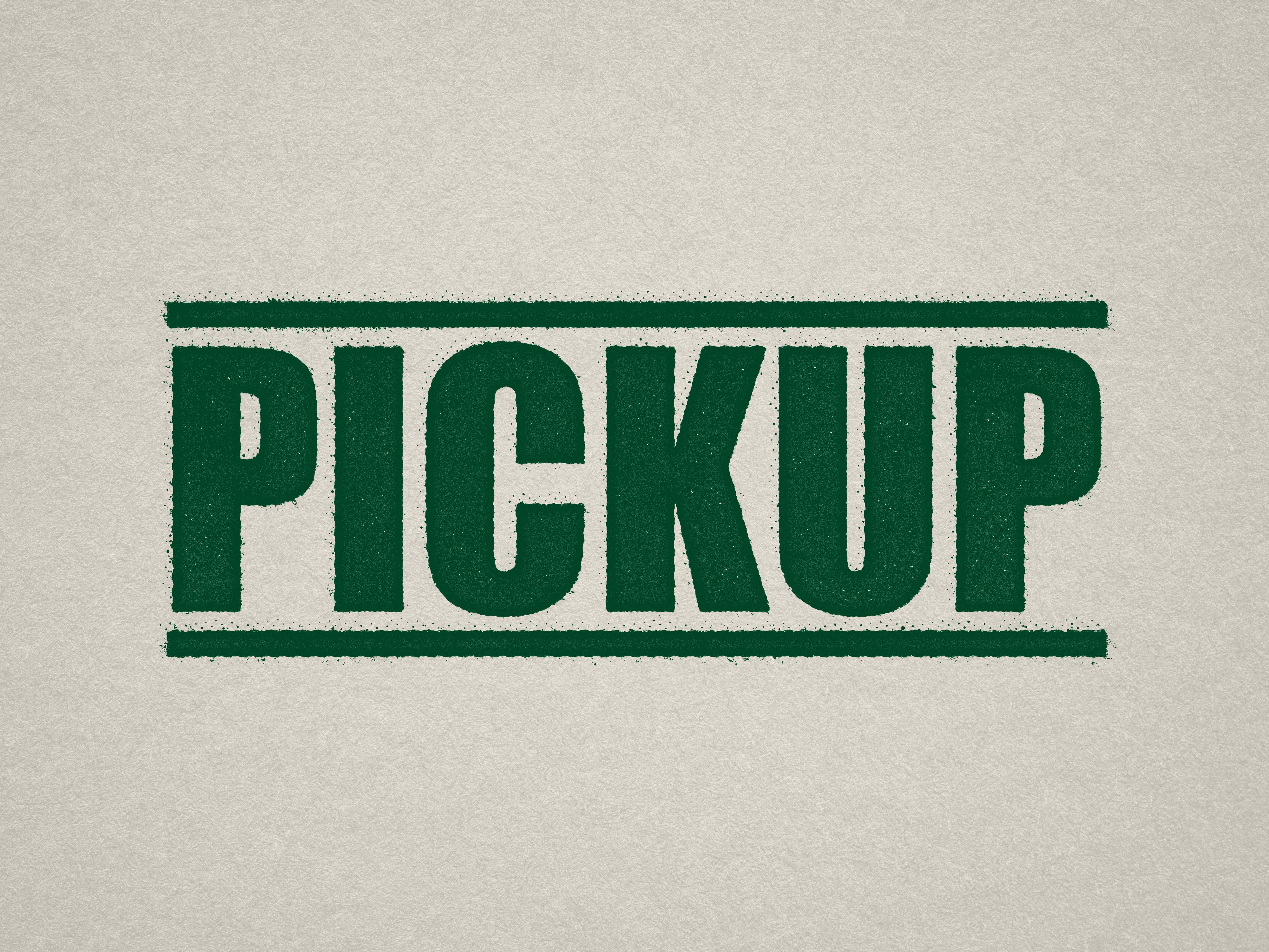 mock up design of 'Pickup" rubber stamp green ink in paper background stampers hand stamp office business inventory documents pick up
